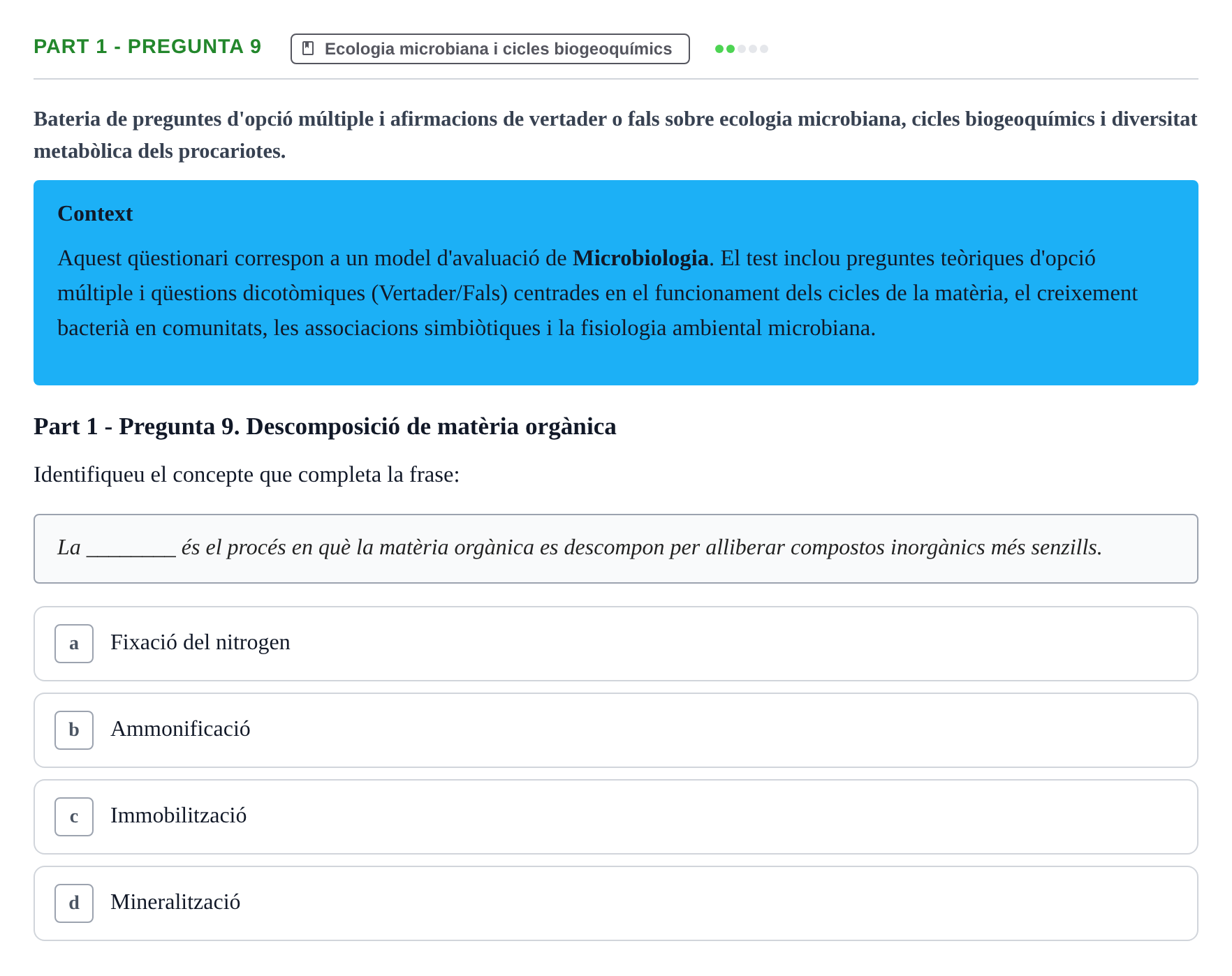 Enunciado: Part 1 - Pregunta 9 · Microbiología UB Exemples