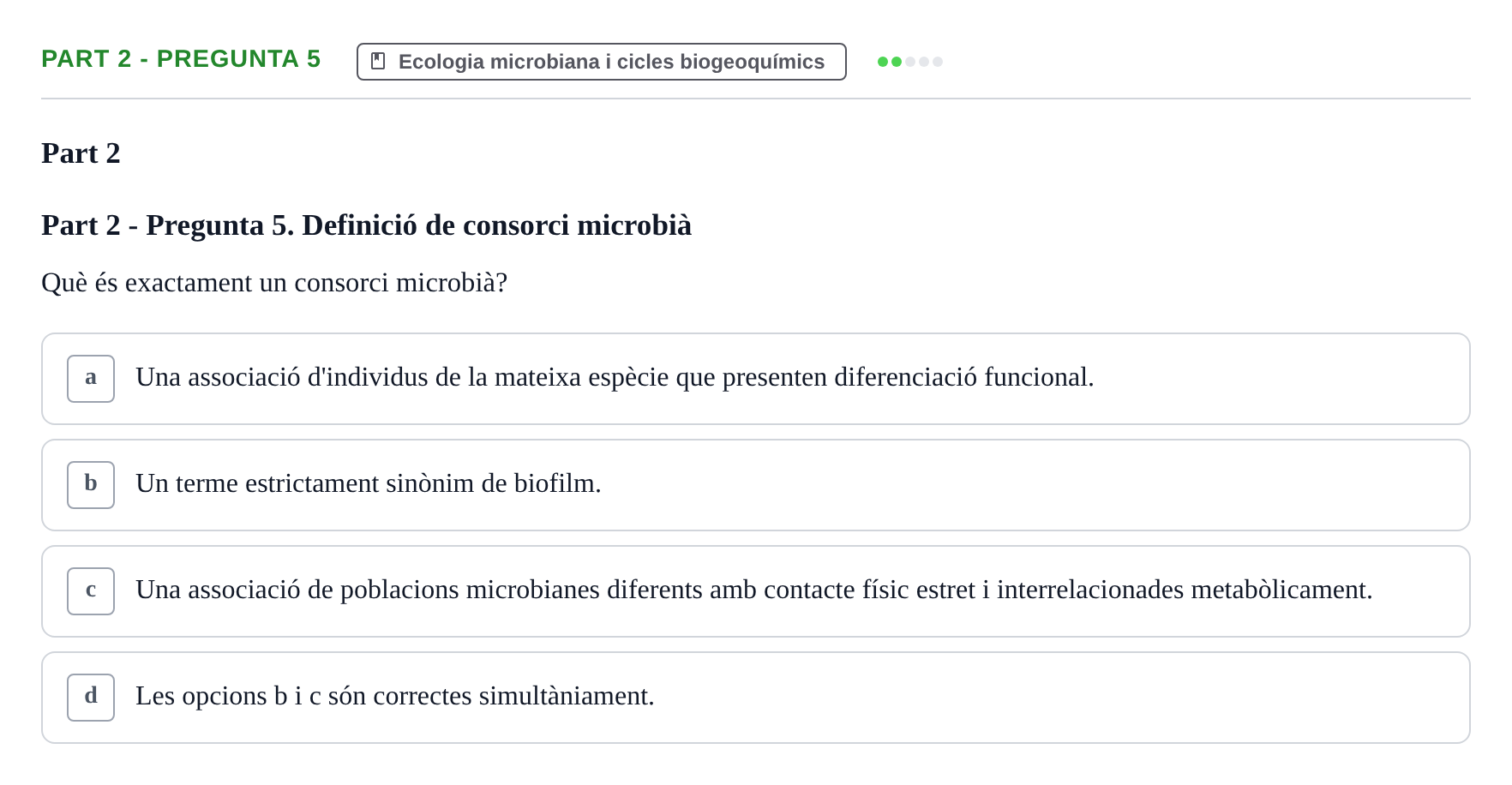 Enunciado: Part 2 - Pregunta 5 · Microbiología UB Exemples