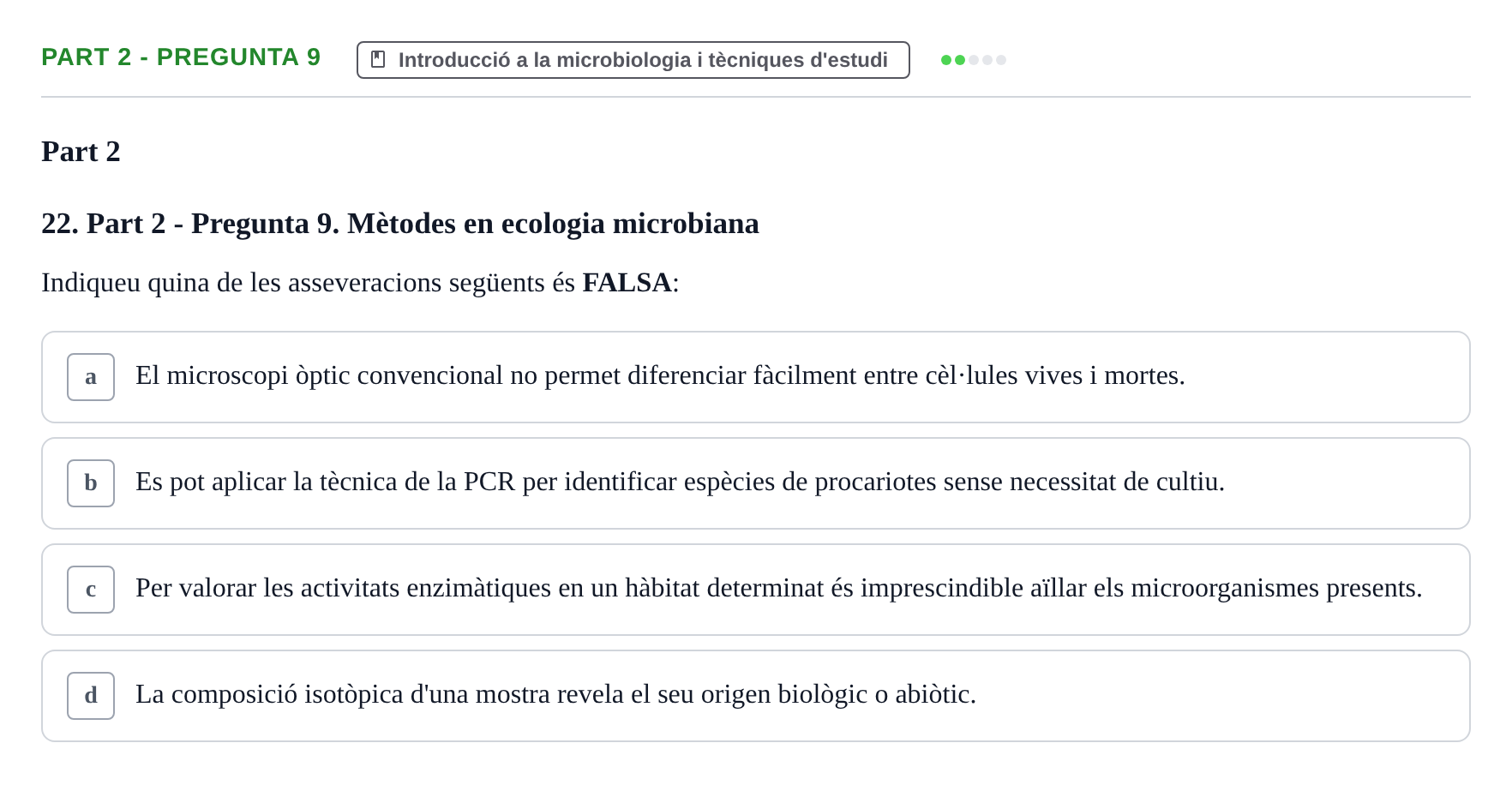 Enunciado: Part 2 - Pregunta 9 · Microbiología UB Exemples