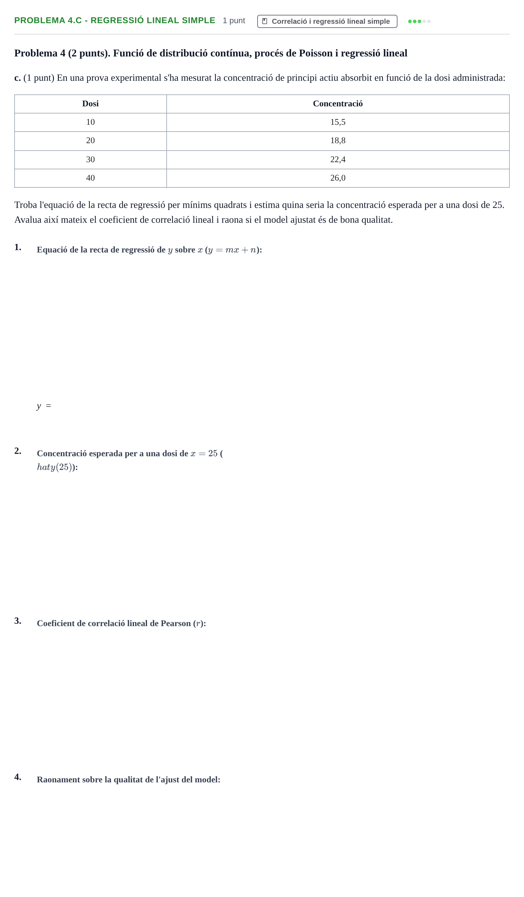Enunciado: Problema 4.c - Regressió lineal simple · Estadística UB 2021