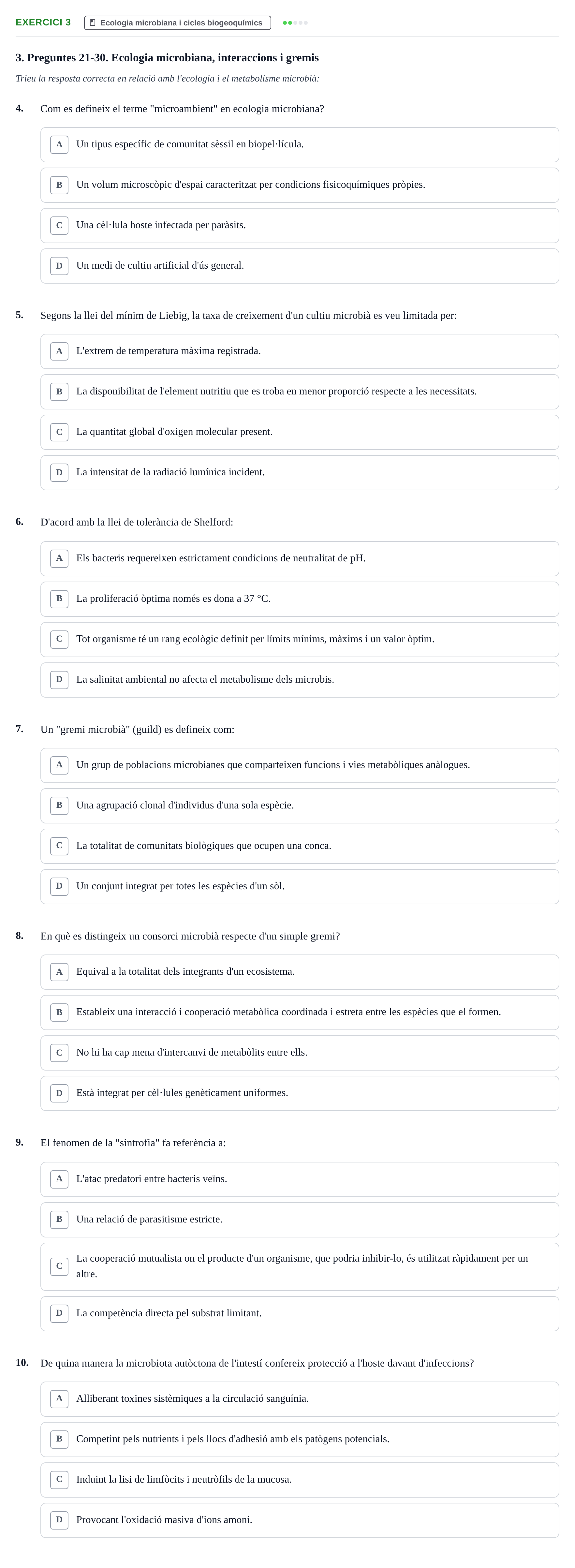 Enunciado: Ejercicio 3 - Ecologia microbiana · Microbiología UB Exemples