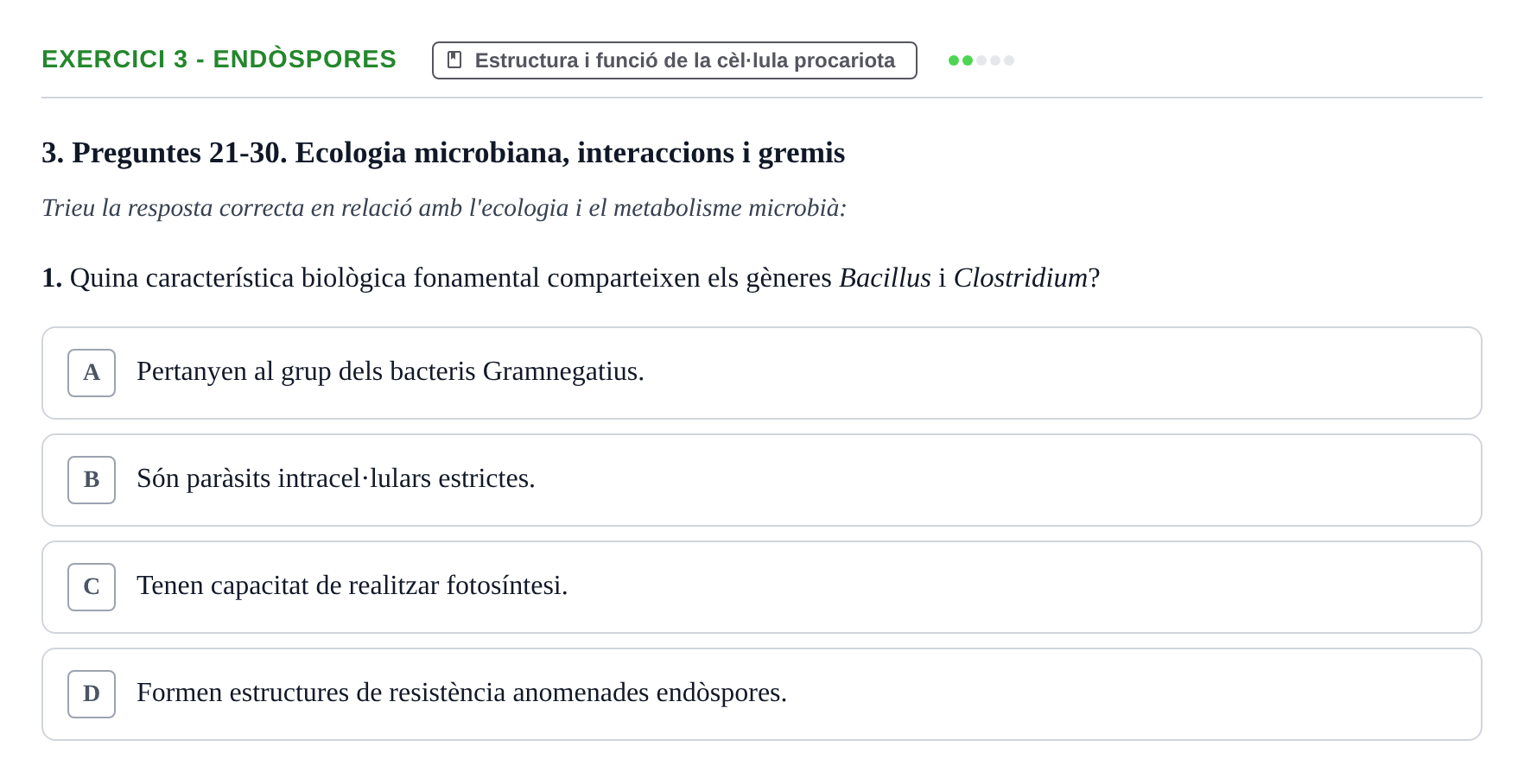 Enunciado: Ejercicio 3 - Endòspores · Microbiología UB Exemples