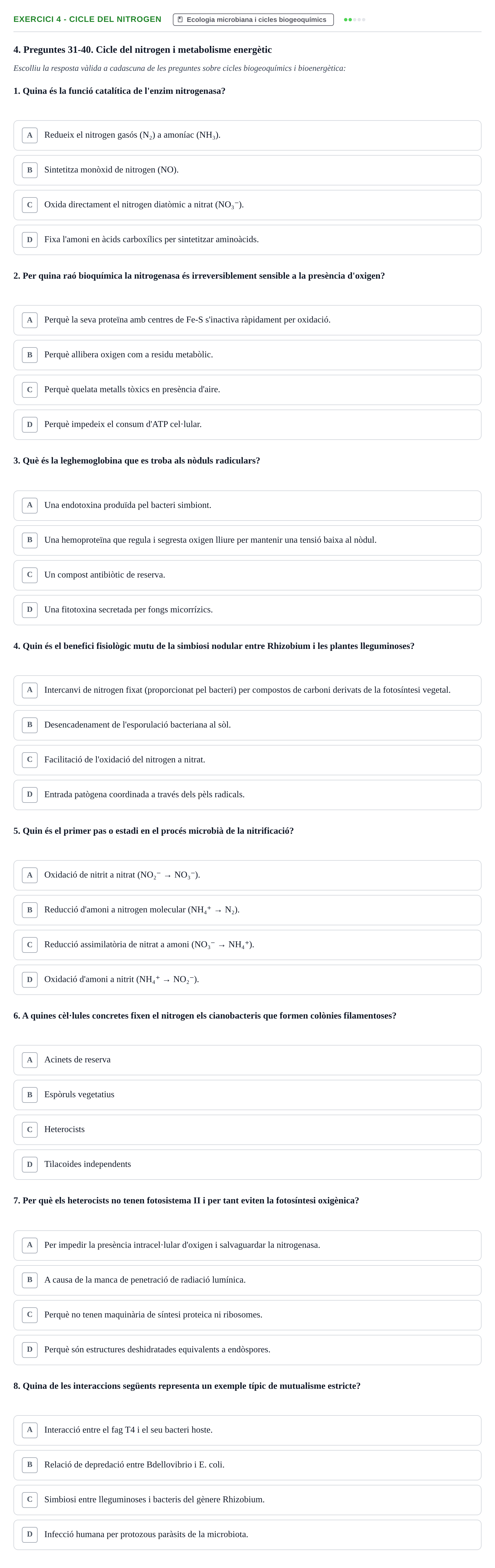 Enunciado: Ejercicio 4 - Cicle del nitrogen · Microbiología UB Exemples