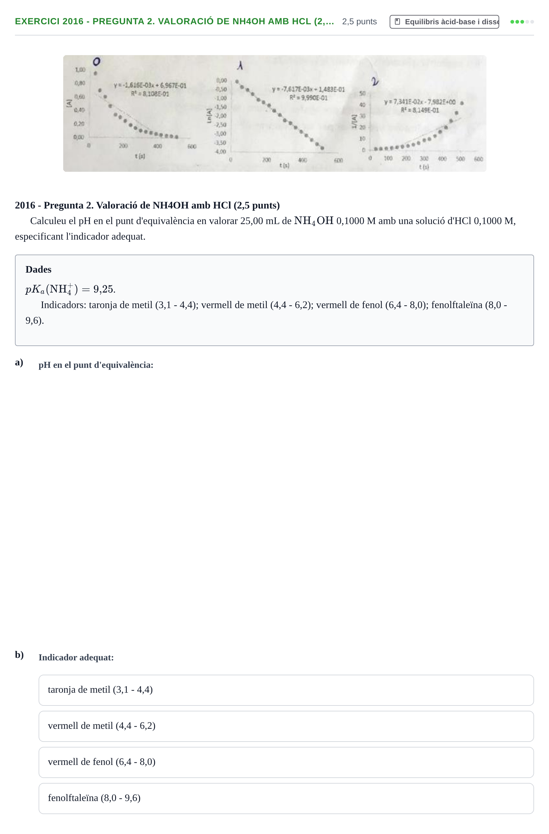 Enunciado: Ejercicio 2016 - Pregunta 2. Valoració de NH4OH amb HCl (2,… · Química II URV 2012