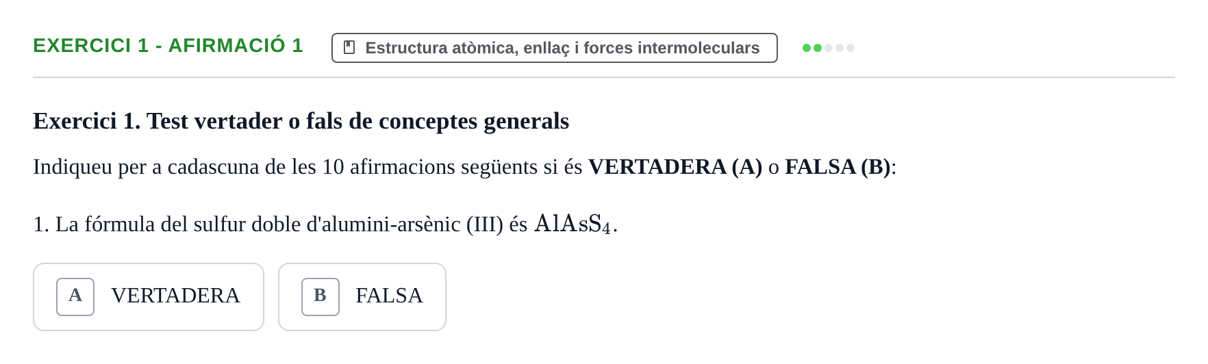 Enunciado: Exercici 1 - Afirmació 1 · Química UB 2020