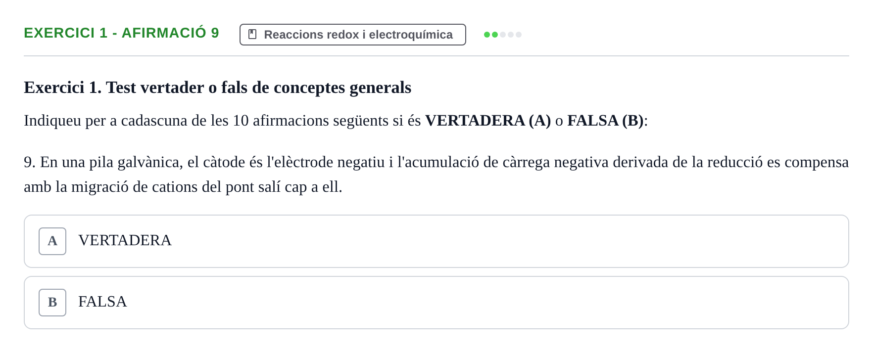 Enunciado: Exercici 1 - Afirmació 9 · Química UB 2020