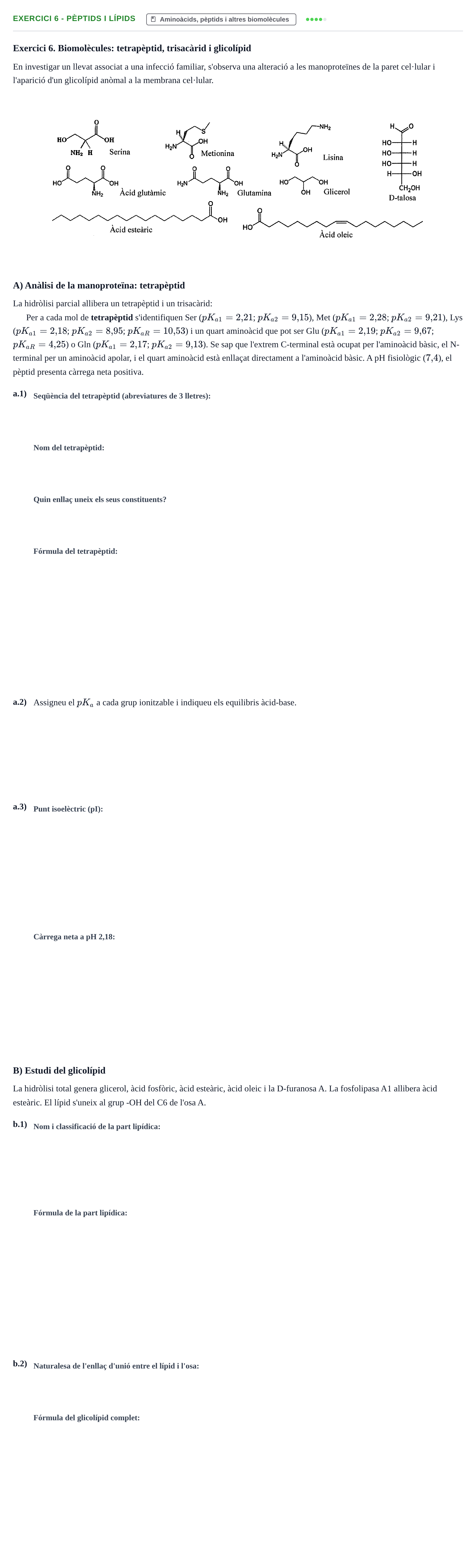 Enunciado: Exercici 6 - Pèptids i lípids · Química UB 2020