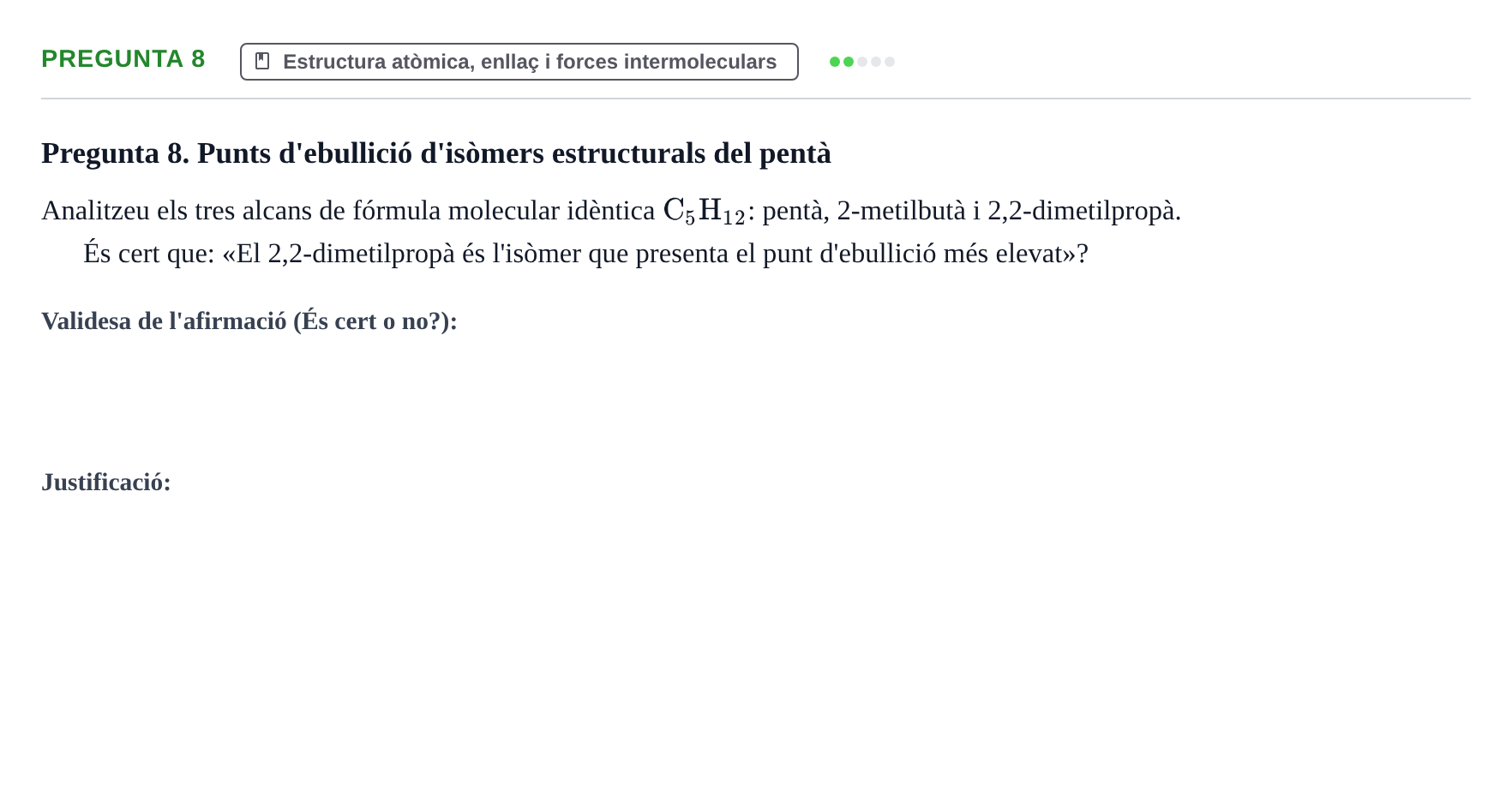 Enunciado: Pregunta 8 · Química UB 2022