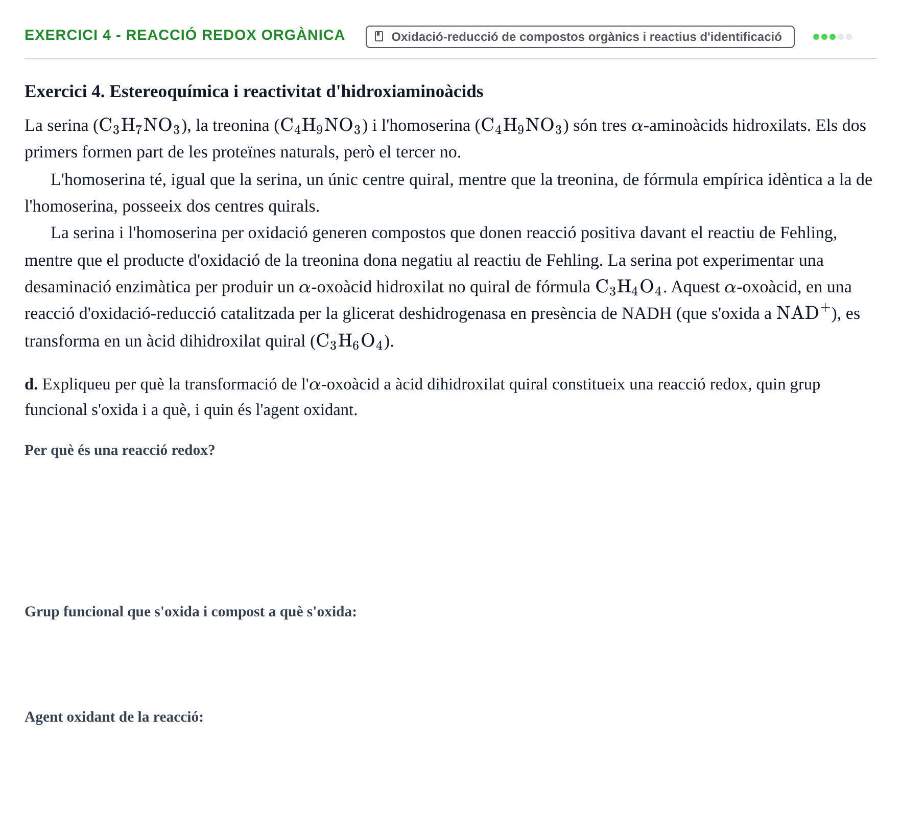 Enunciado: Exercici 4 - Reacció redox orgànica · Química UB 2023