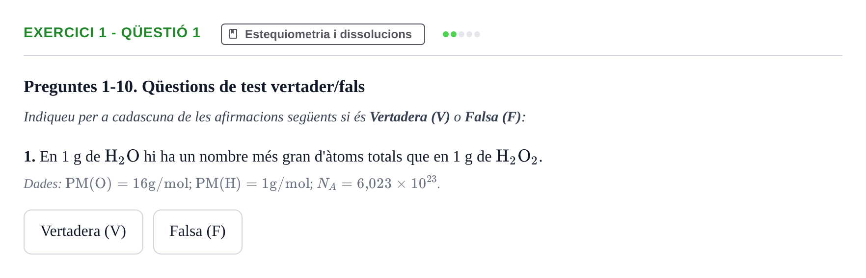 Enunciado: Ejercicio 1 - Qüestió 1 · Química UB 2023