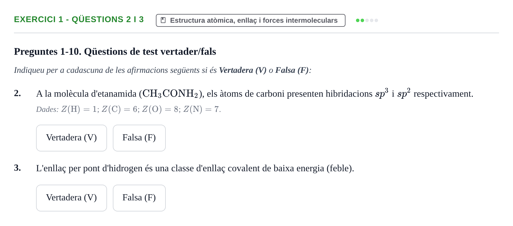 Enunciado: Ejercicio 1 - Qüestions 2 i 3 · Química UB 2023