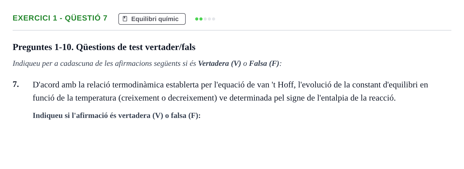 Enunciado: Ejercicio 1 - Qüestió 7 · Química UB 2023