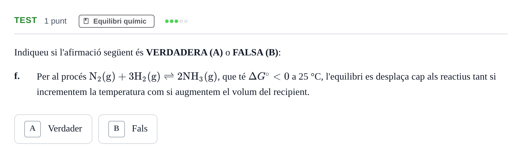 Enunciado: Ejercicio Test - Equilibri químic · Química UB 2024