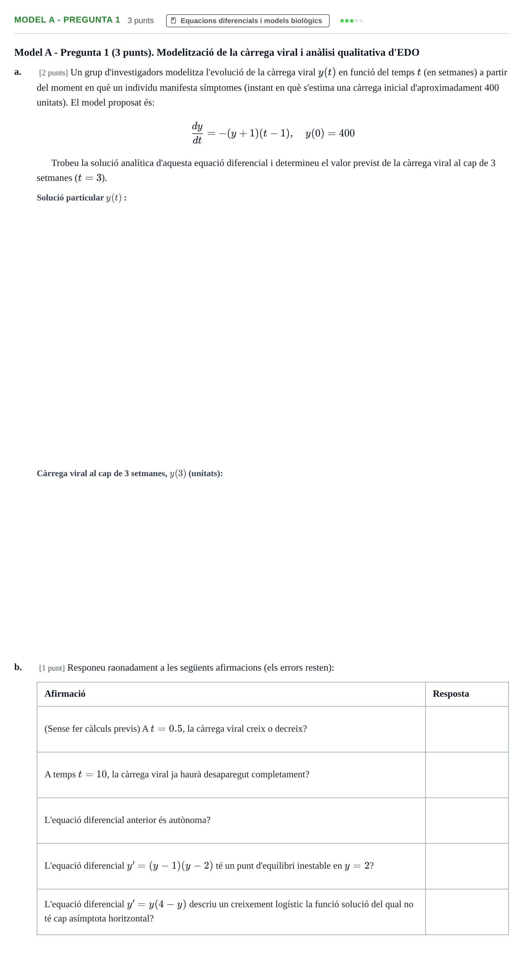 Enunciado: Ejercicio Model A - Pregunta 1 · Matemàtiques UB 2023