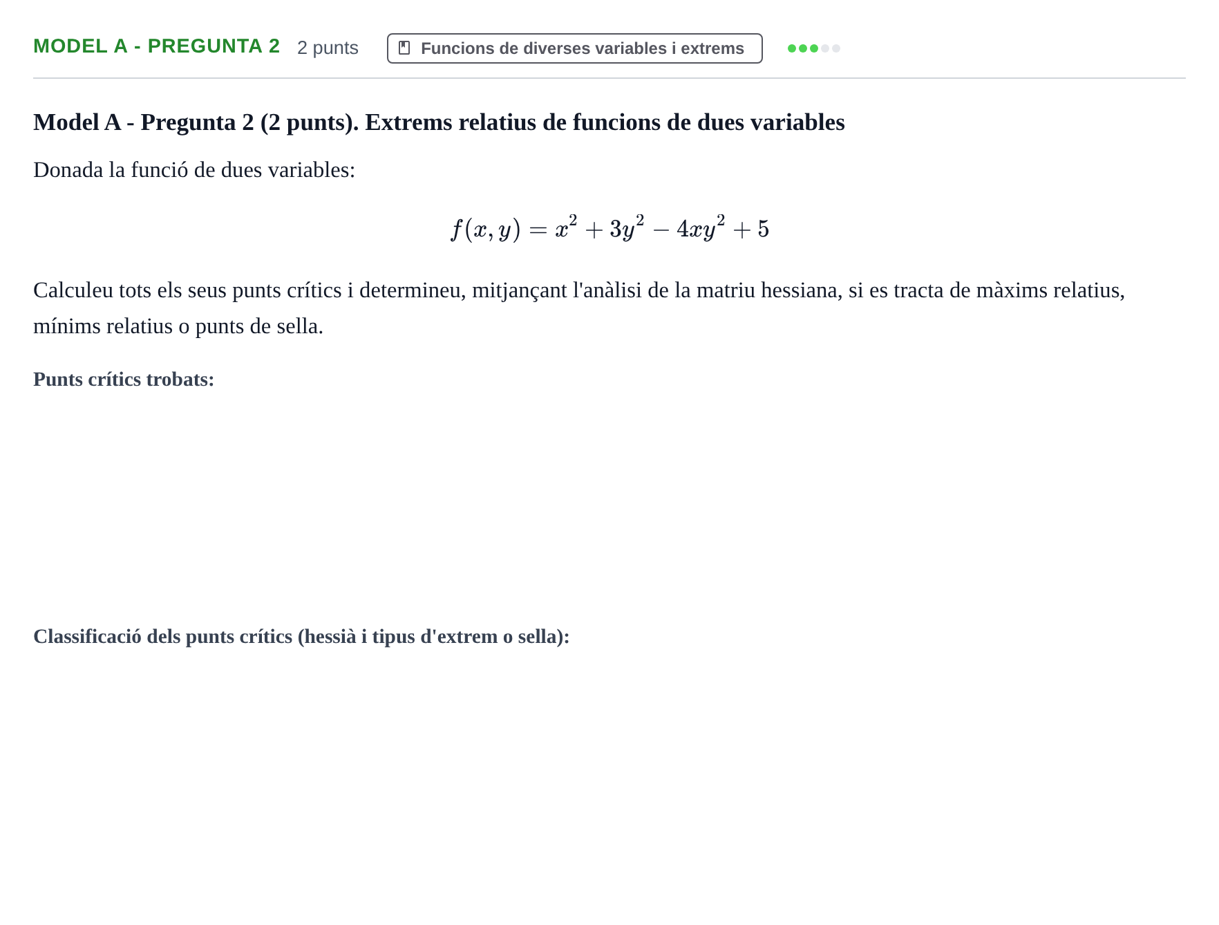 Enunciado: Ejercicio Model A - Pregunta 2 · Matemàtiques UB 2023