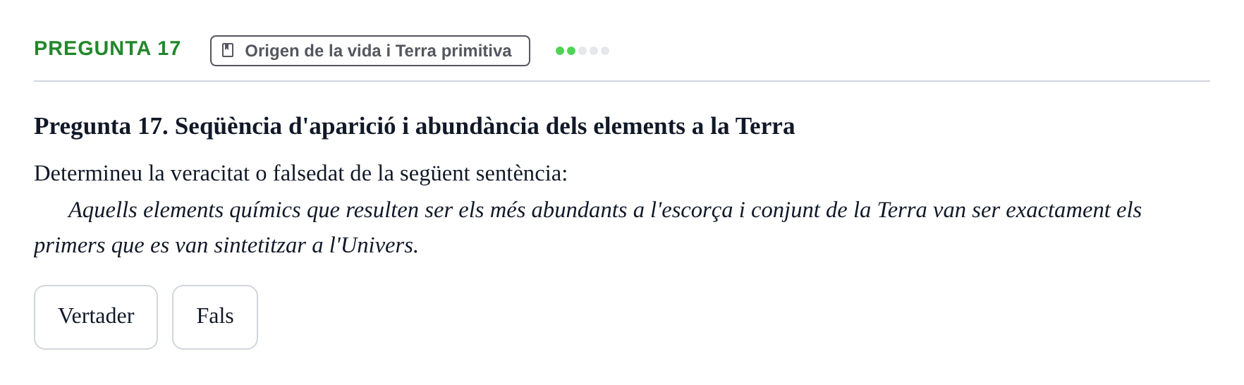 Enunciado: Pregunta 17 · Biología I UB Examen Primer Parcial (Grup de Tardes)