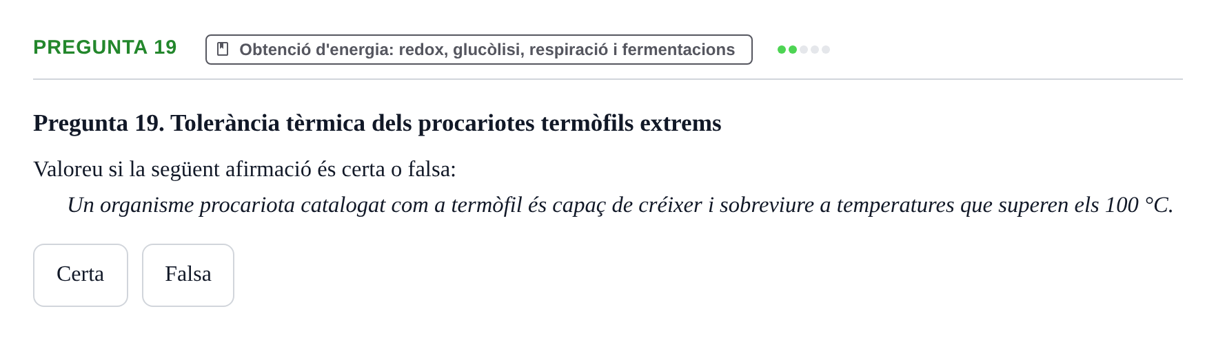 Enunciado: Pregunta 19 · Biología I UB Examen Primer Parcial (Grup de Tardes)