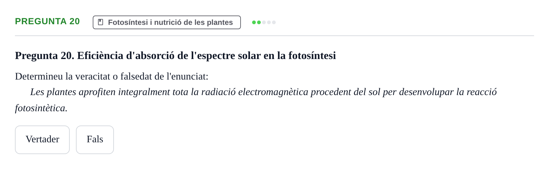 Enunciado: Pregunta 20 · Biología I UB Examen Primer Parcial (Grup de Tardes)