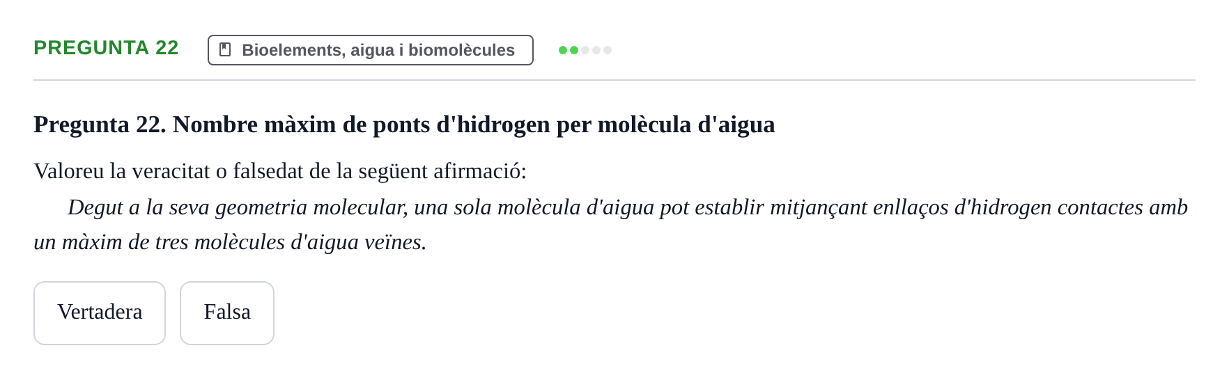 Enunciado: Pregunta 22 · Biología I UB Examen Primer Parcial (Grup de Tardes)