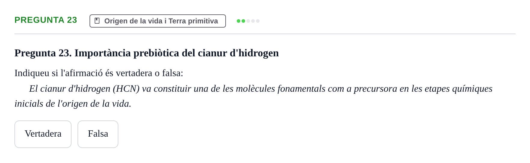 Enunciado: Pregunta 23 · Biología I UB Examen Primer Parcial (Grup de Tardes)