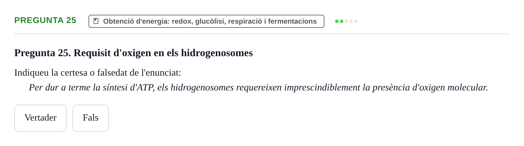 Enunciado: Pregunta 25 · Biología I UB Examen Primer Parcial (Grup de Tardes)
