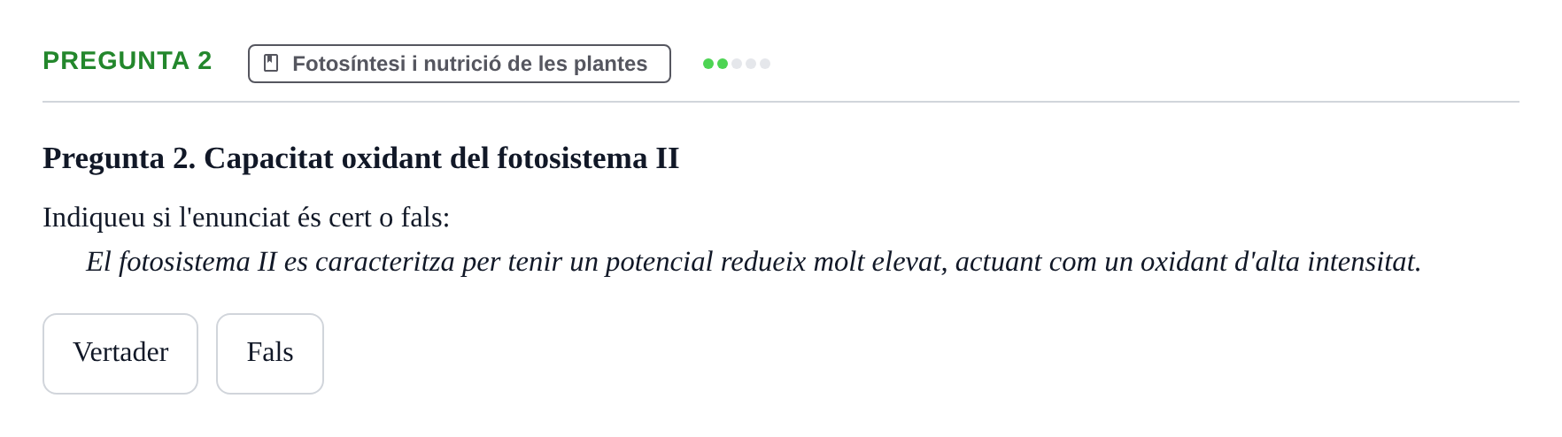 Enunciado: Pregunta 2 · Biología I UB Examen Primer Parcial (Grup de Tardes)