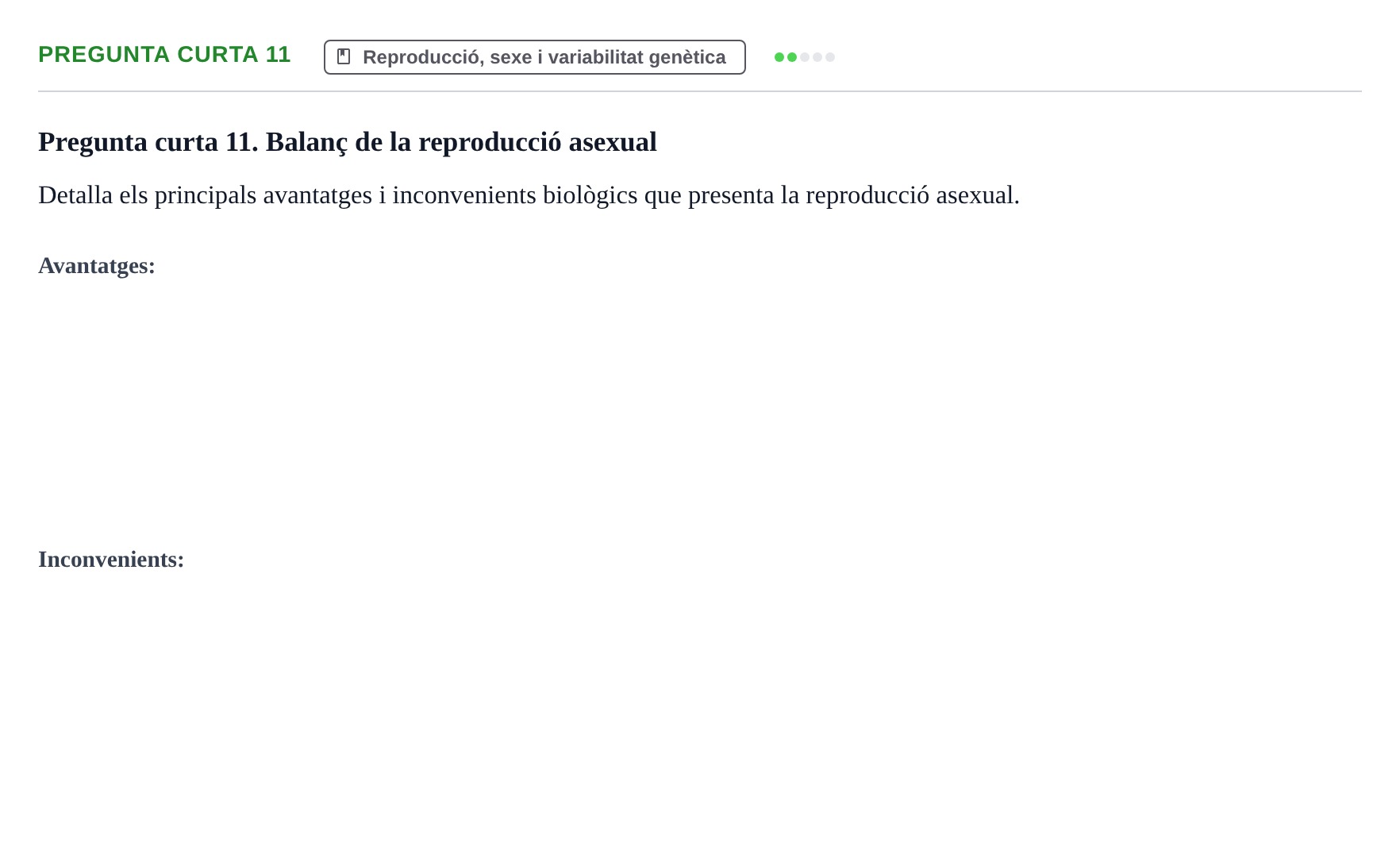 Enunciado: Pregunta curta 11 · Biología I UB 2022