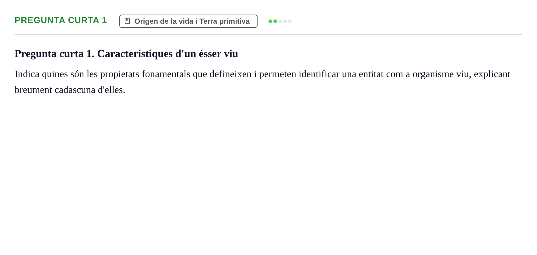 Enunciado: Pregunta curta 1 · Biología I UB 2022