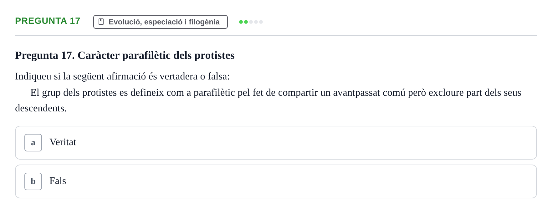 Enunciado: Pregunta 17 · Biología I UB 2022