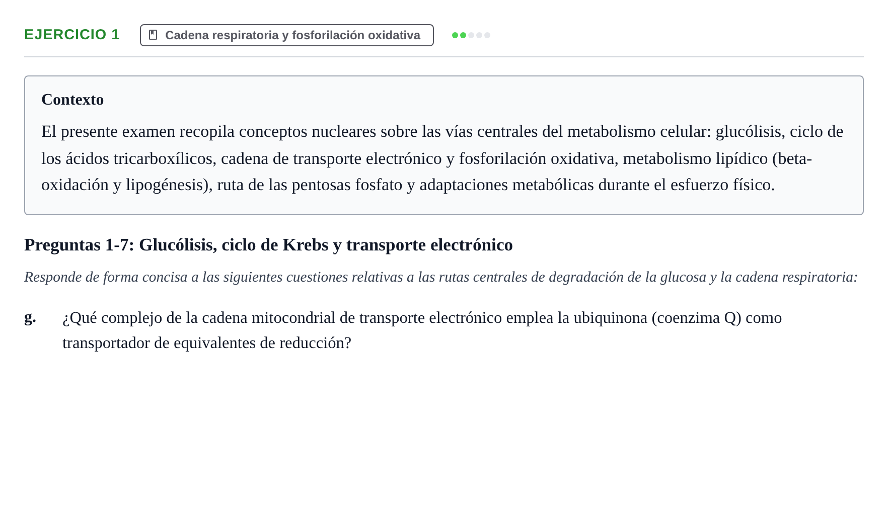 Enunciado: Ejercicio 1 - Cadena respiratoria · Bioquímica UB Examen de Repaso: Metabolismo Energético e Intermediario