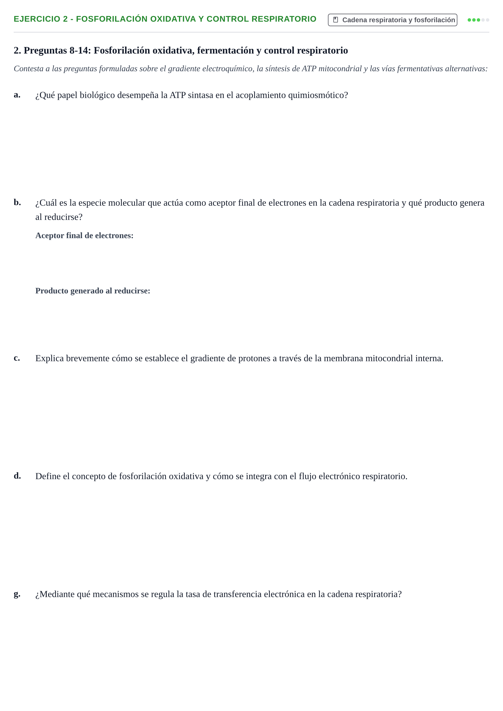 Enunciado: Ejercicio 2 - Fosforilación oxidativa y control respiratorio · Bioquímica UB Examen de Repaso: Metabolismo Energético e Intermediario