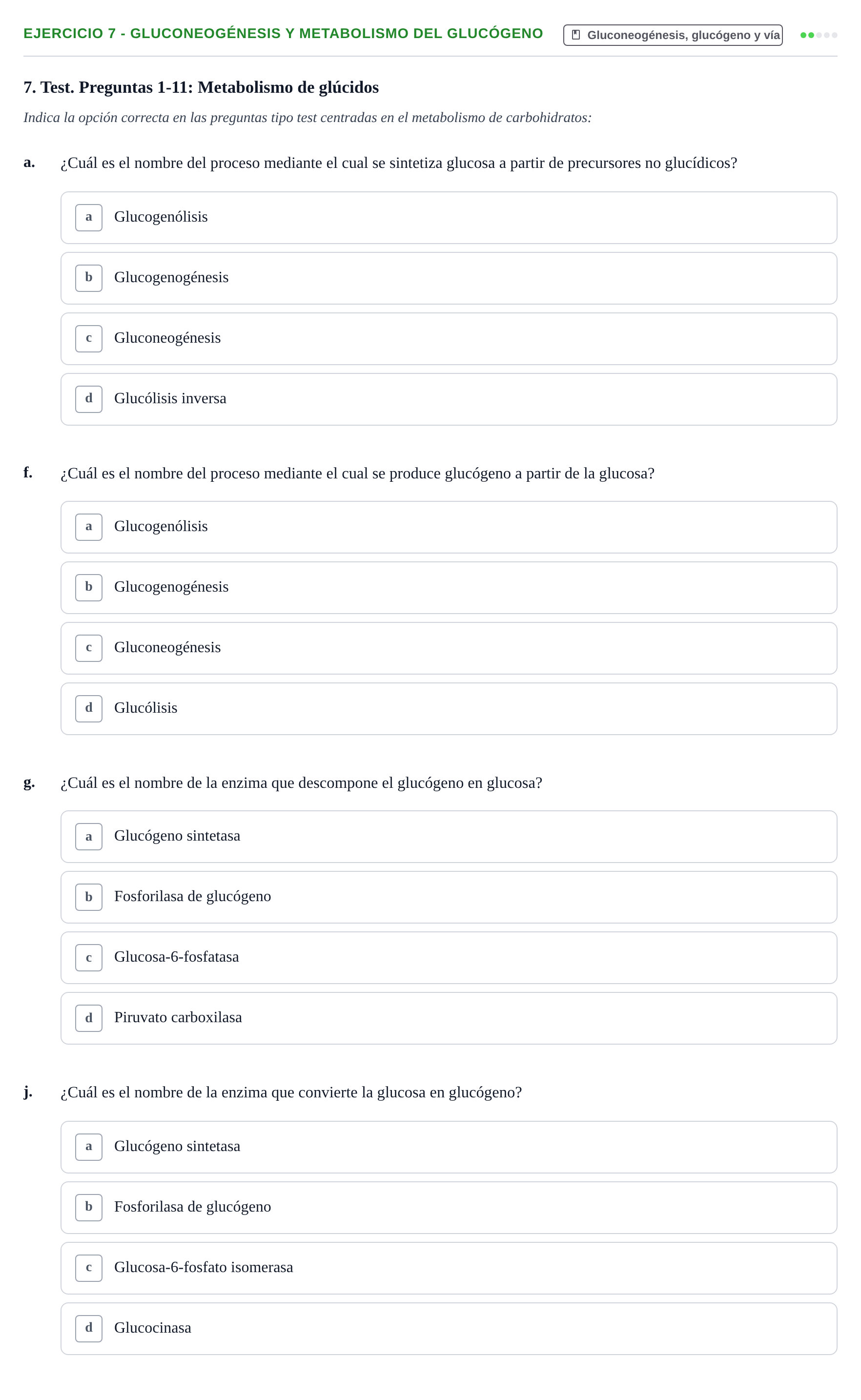 Enunciado: Ejercicio 7 - Gluconeogénesis y metabolismo del glucógeno · Bioquímica UB Examen de Repaso: Metabolismo Energético e Intermediario