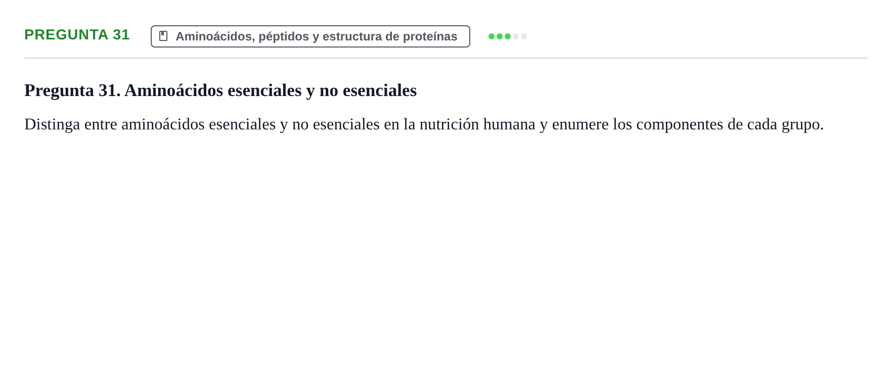 Enunciado: Pregunta 31 · Bioquímica UB Examen de repaso: Biomoléculas