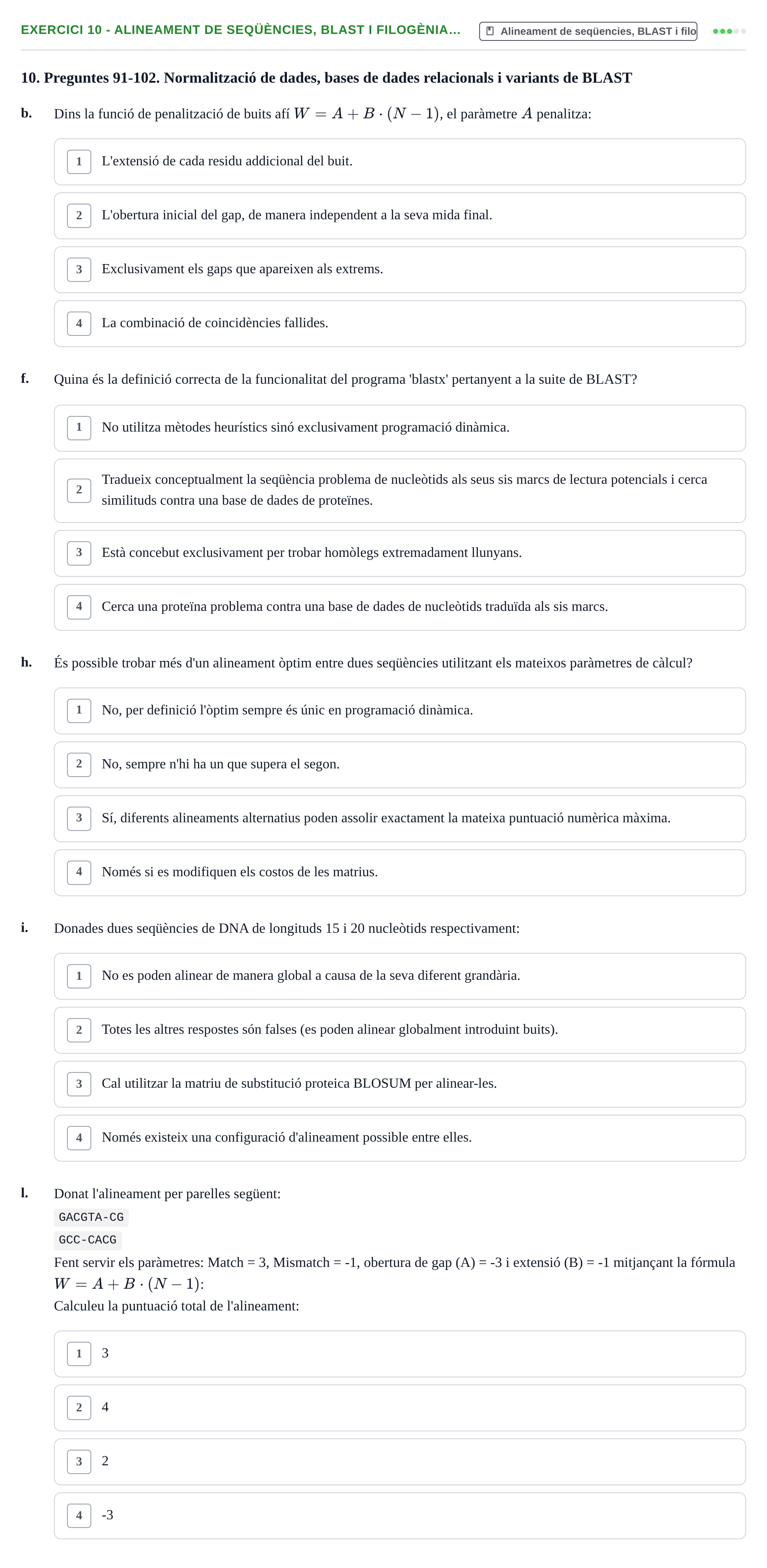 Enunciado: Ejercicio 10 - Alineament de seqüències, BLAST i filogènia… · Biología II UB Examen de Bioinformàtica