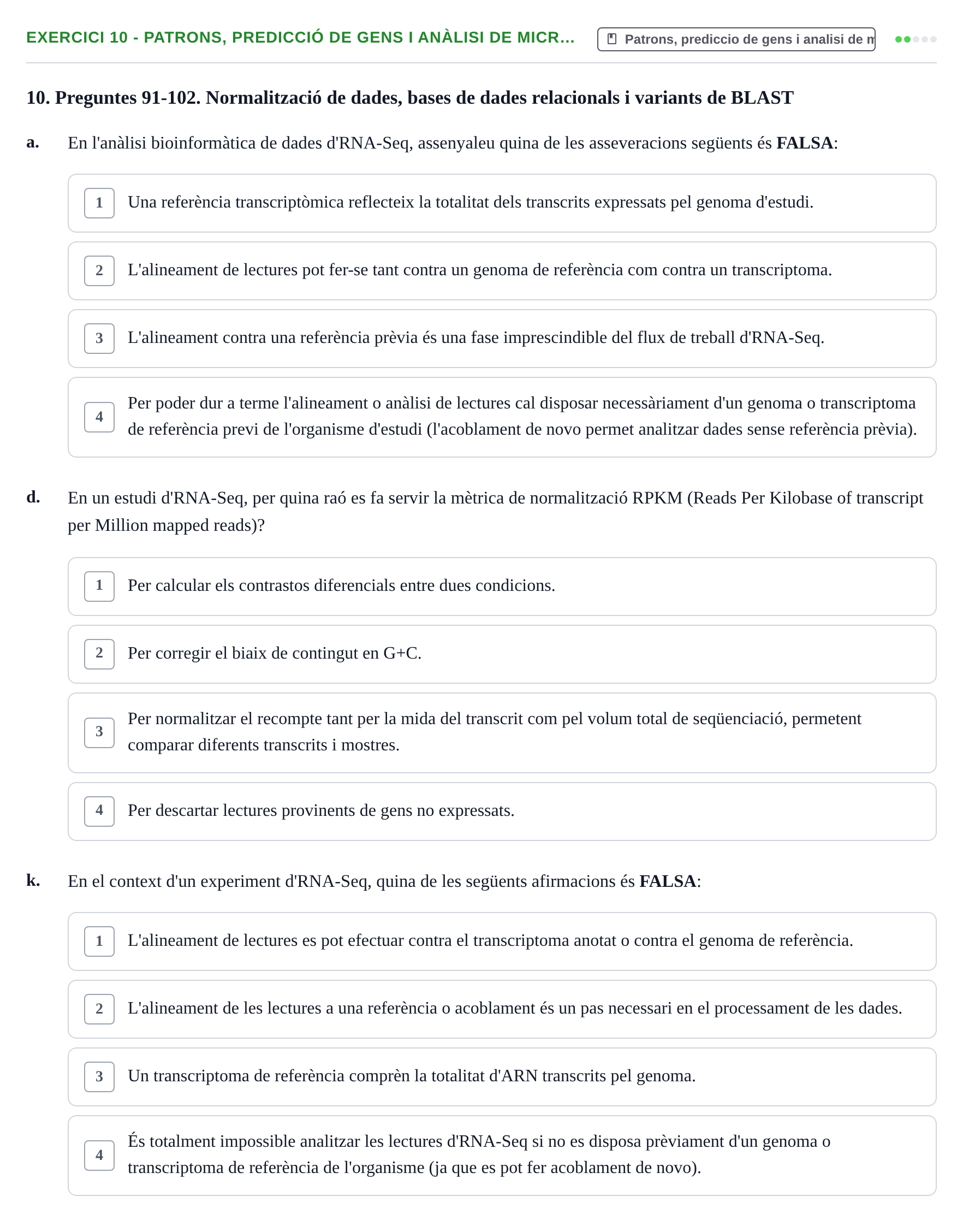 Enunciado: Ejercicio 10 - Patrons, predicció de gens i anàlisi de micr… · Biología II UB Examen de Bioinformàtica