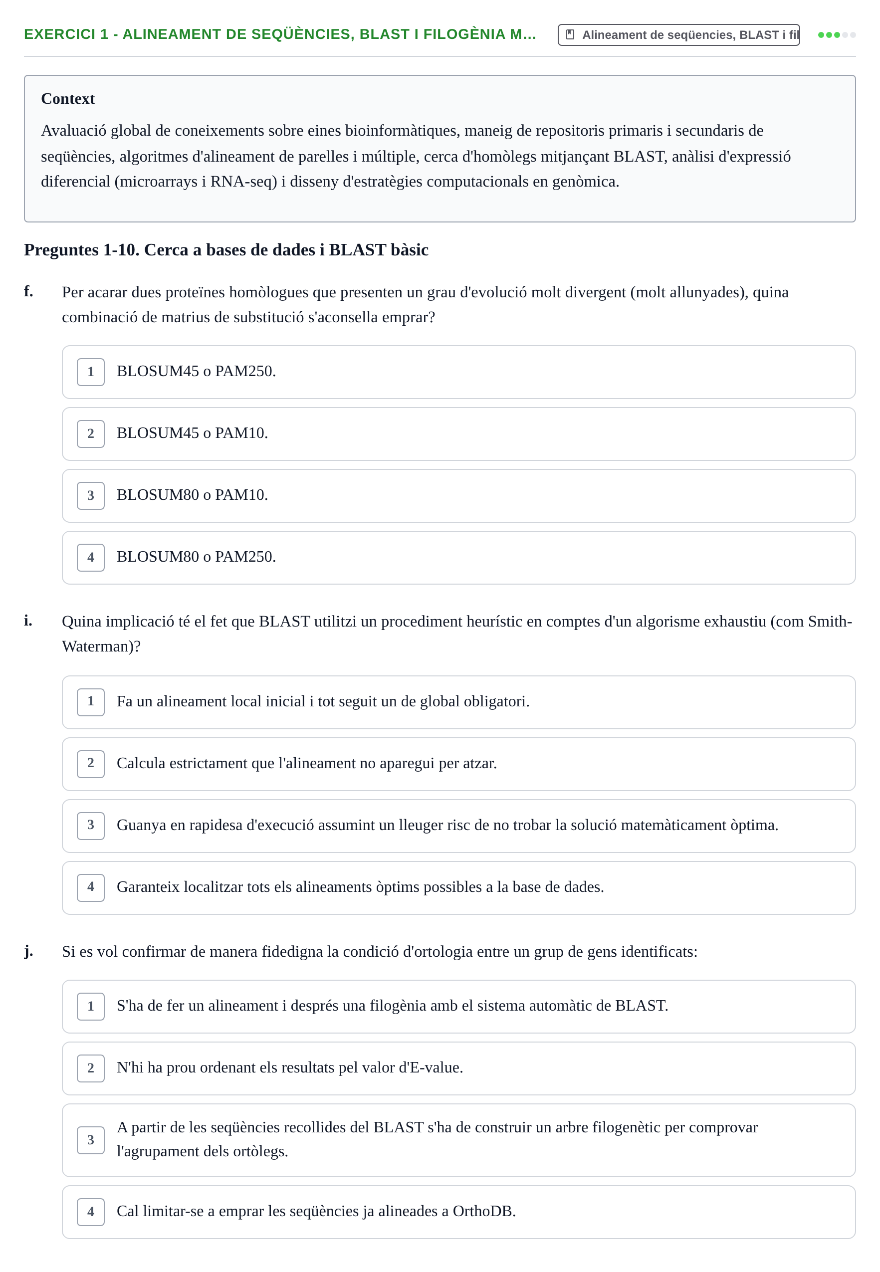 Enunciado: Ejercicio 1 - Alineament de seqüències, BLAST i filogènia m… · Biología II UB Examen de Bioinformàtica