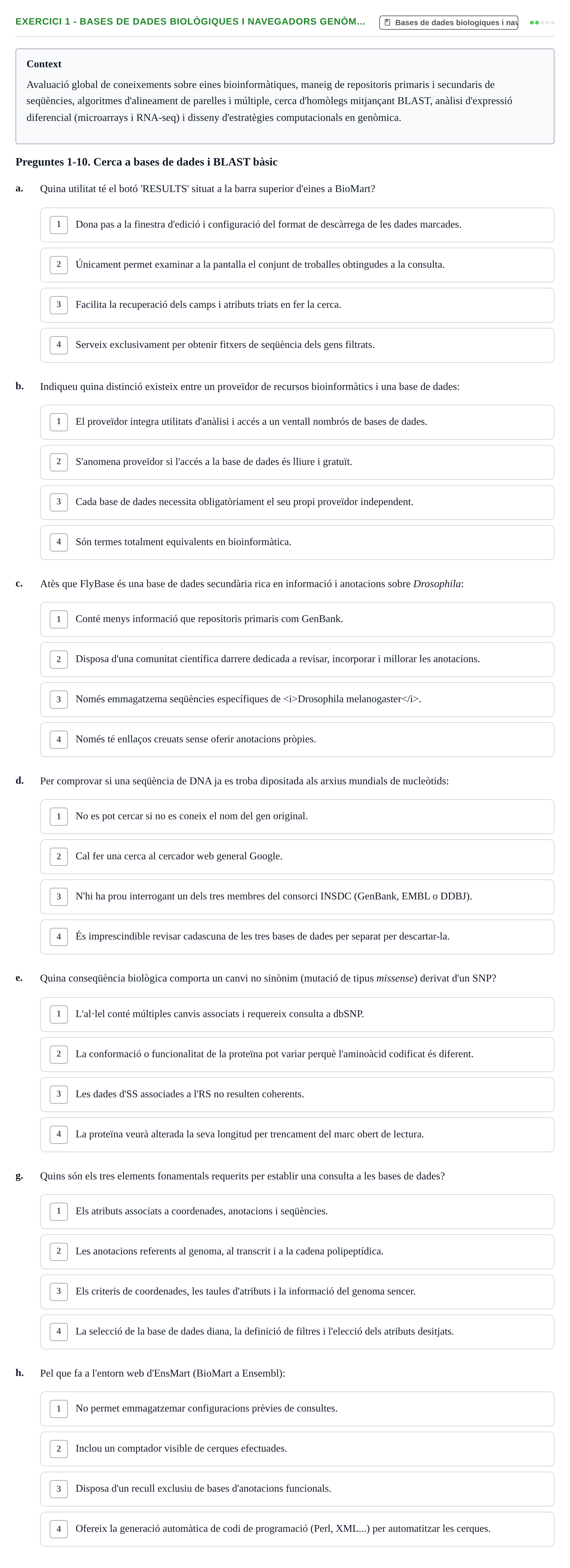 Enunciado: Ejercicio 1 - Bases de dades biològiques i navegadors genòm… · Biología II UB Examen de Bioinformàtica