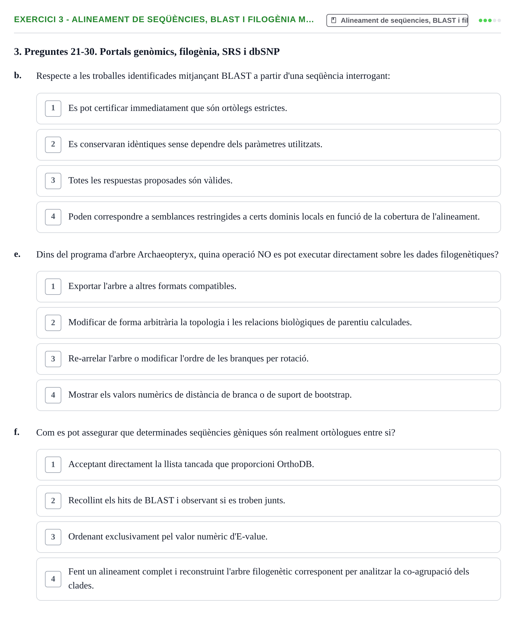 Enunciado: Ejercicio 3 - Alineament de seqüències, BLAST i filogènia m… · Biología II UB Examen de Bioinformàtica
