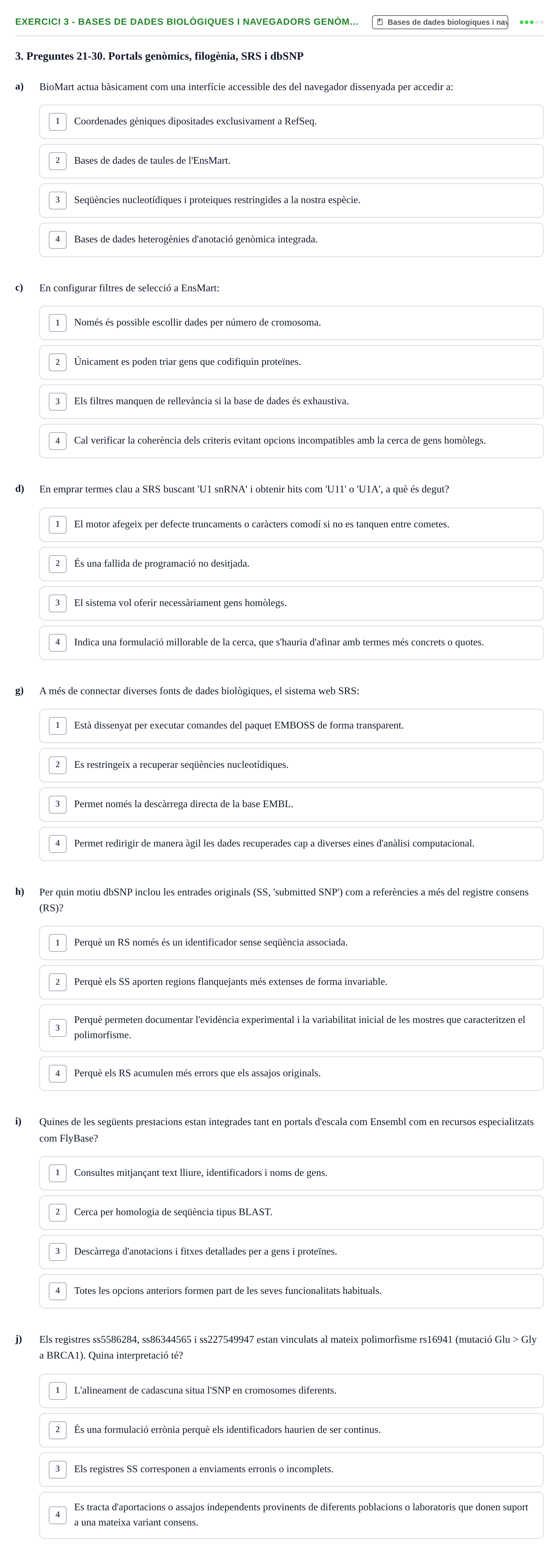 Enunciado: Ejercicio 3 - Bases de dades biològiques i navegadors genòm… · Biología II UB Examen de Bioinformàtica