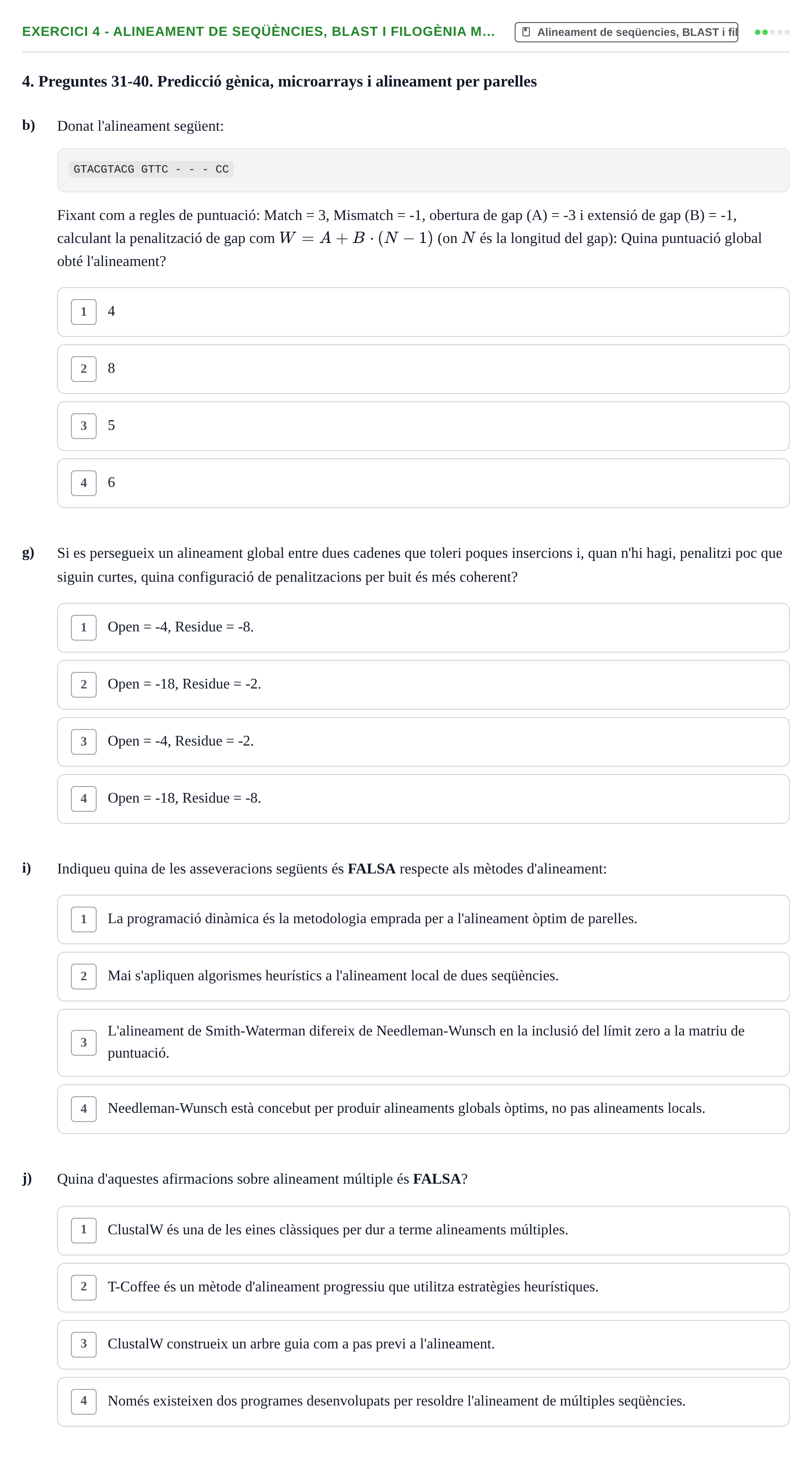 Enunciado: Ejercicio 4 - Alineament de seqüències, BLAST i filogènia m… · Biología II UB Examen de Bioinformàtica