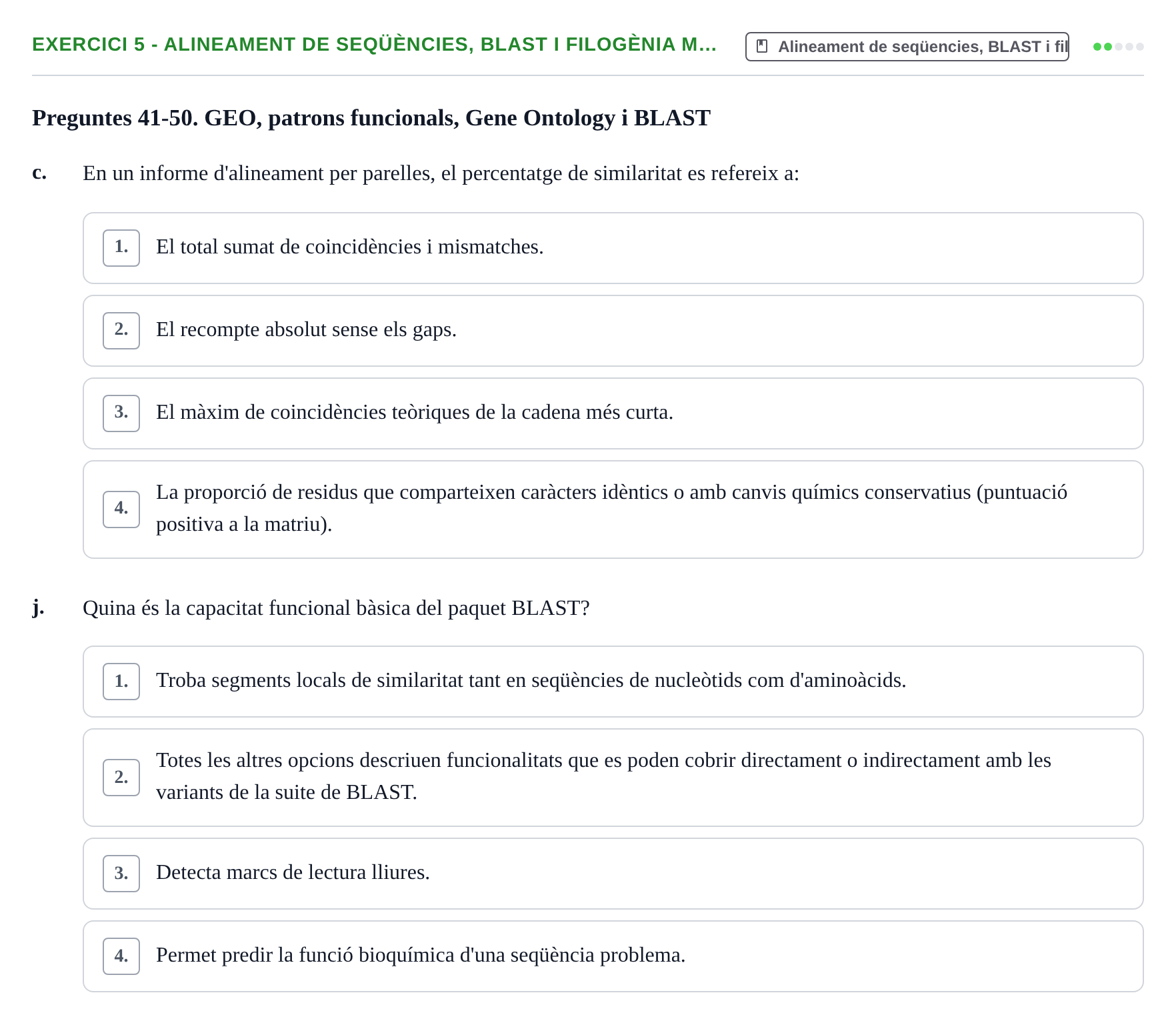 Enunciado: Ejercicio 5 - Alineament de seqüències, BLAST i filogènia m… · Biología II UB Examen de Bioinformàtica