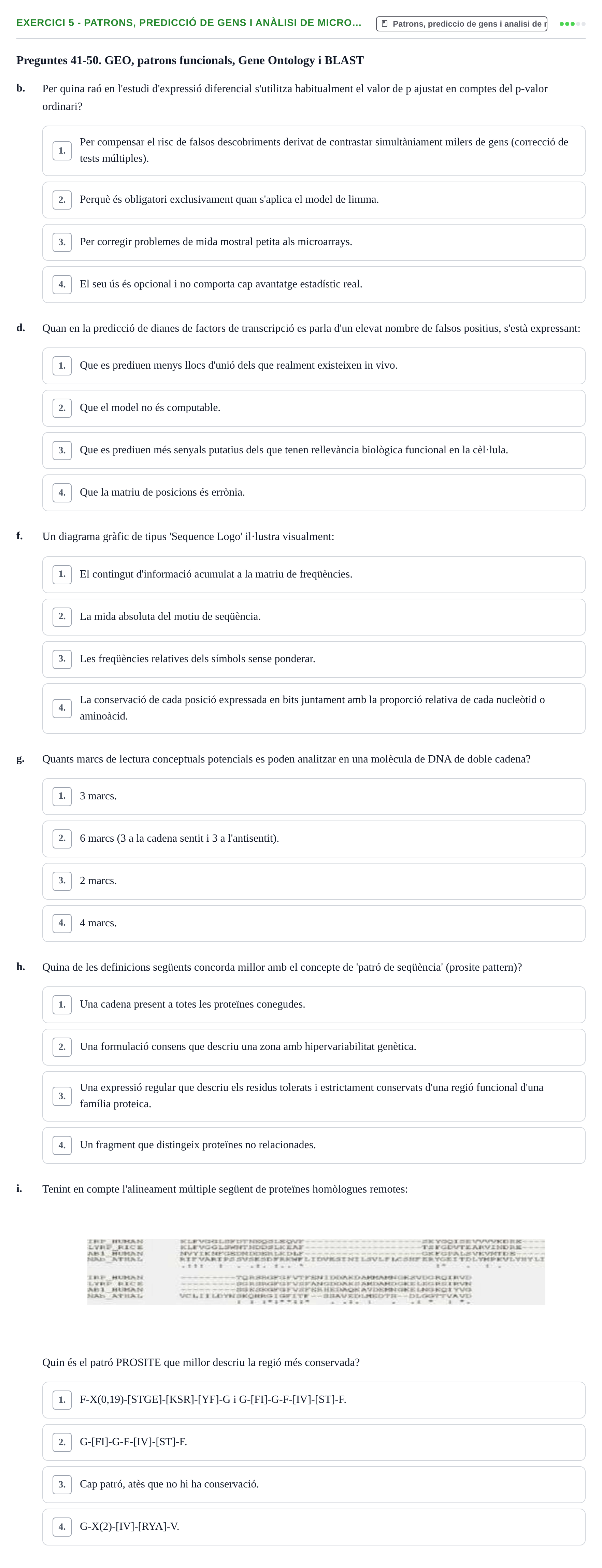 Enunciado: Ejercicio 5 - Patrons, predicció de gens i anàlisi de micro… · Biología II UB Examen de Bioinformàtica