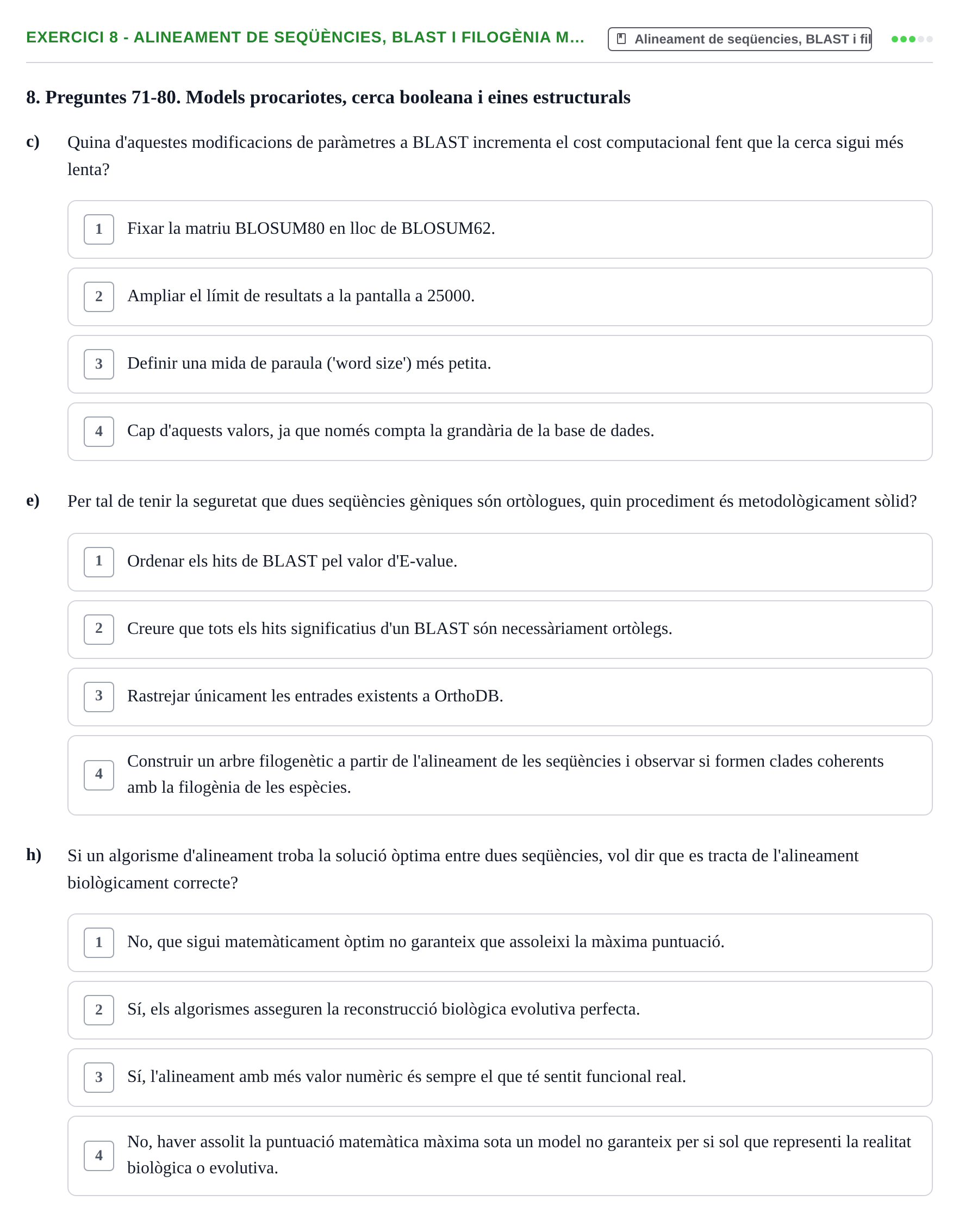Enunciado: Ejercicio 8 - Alineament de seqüències, BLAST i filogènia m… · Biología II UB Examen de Bioinformàtica