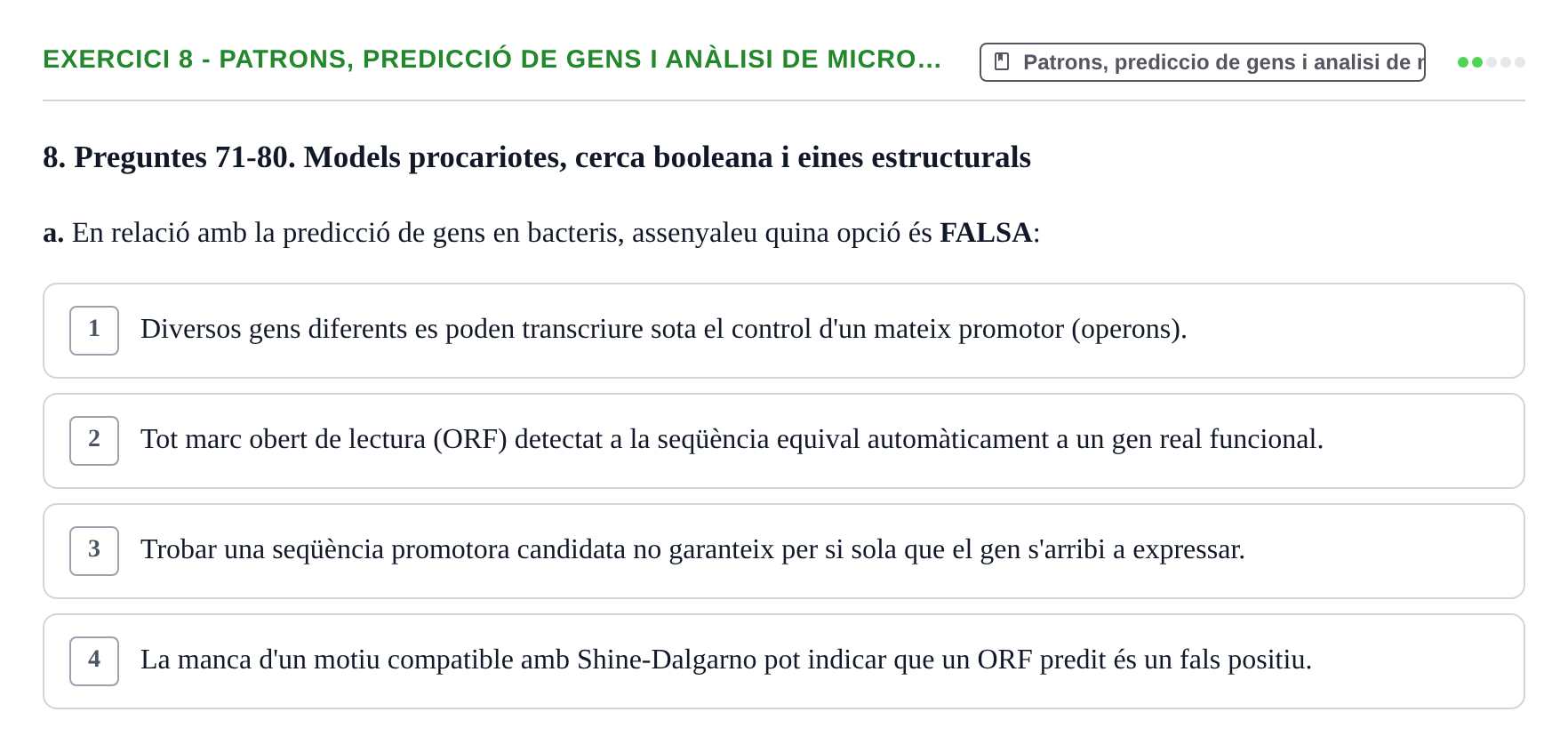 Enunciado: Ejercicio 8 - Patrons, predicció de gens i anàlisi de micro… · Biología II UB Examen de Bioinformàtica