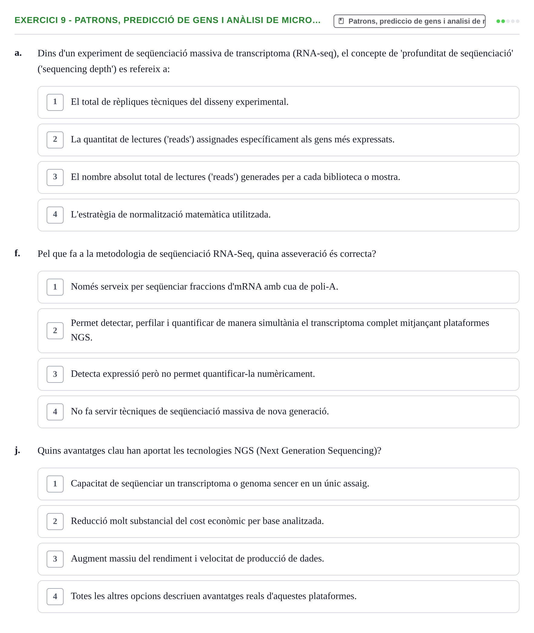 Enunciado: Ejercicio 9 - Patrons, predicció de gens i anàlisi de micro… · Biología II UB Examen de Bioinformàtica