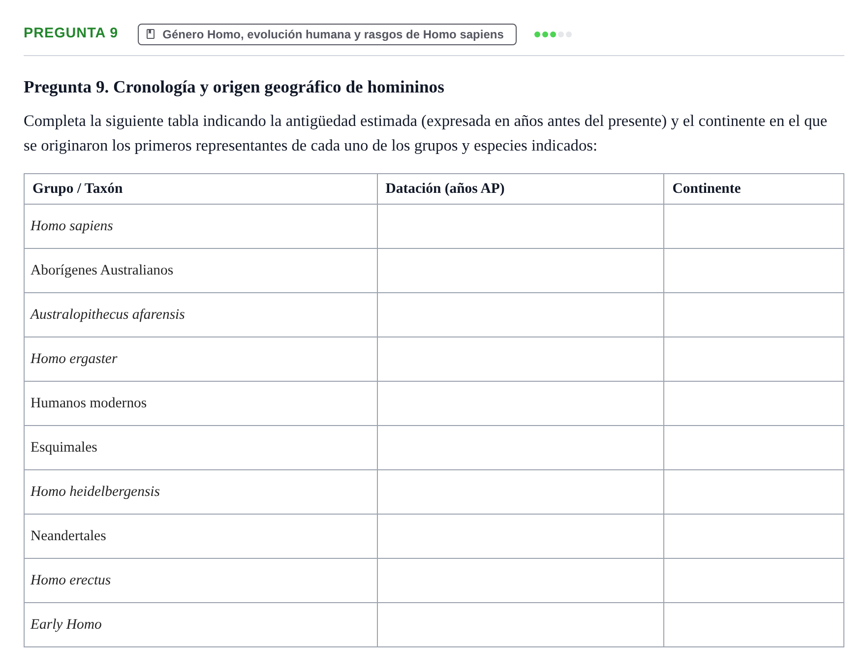 Enunciado: Pregunta 9 · Antropología Biológica UB 2015