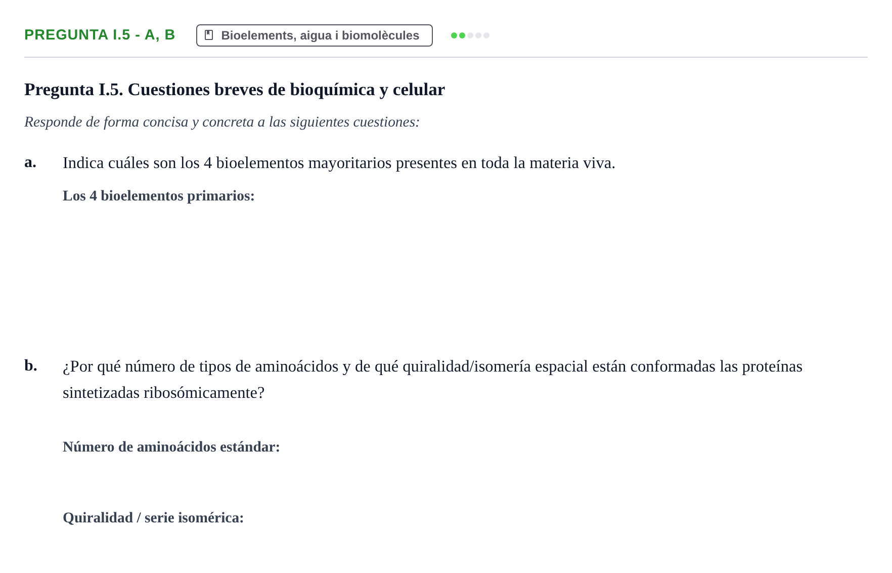 Enunciado: Pregunta I.5 - a, b · Biología I UB Examen Final de Biología
