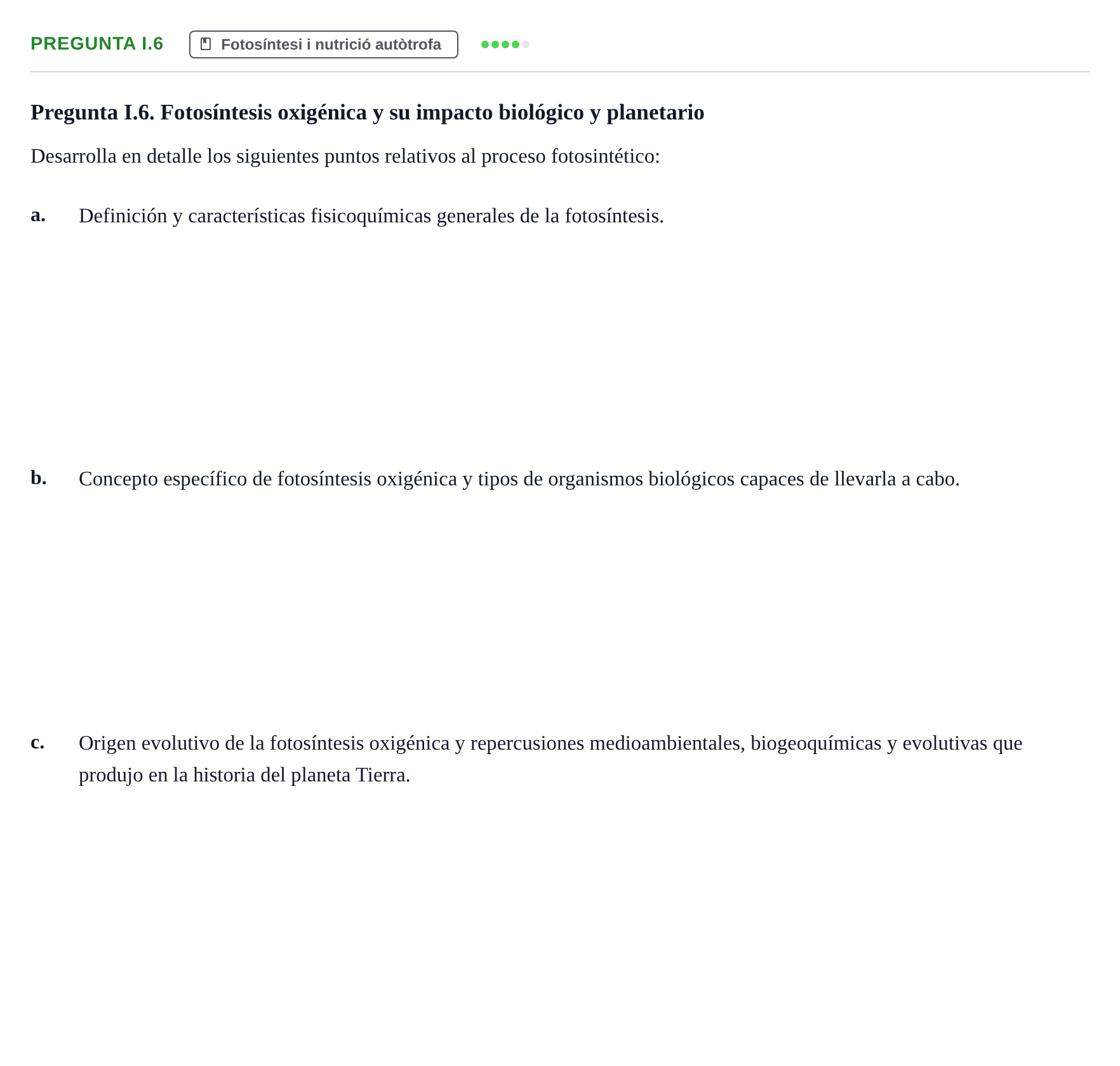 Enunciado: Pregunta I.6 · Biología I UB Examen Final de Biología
