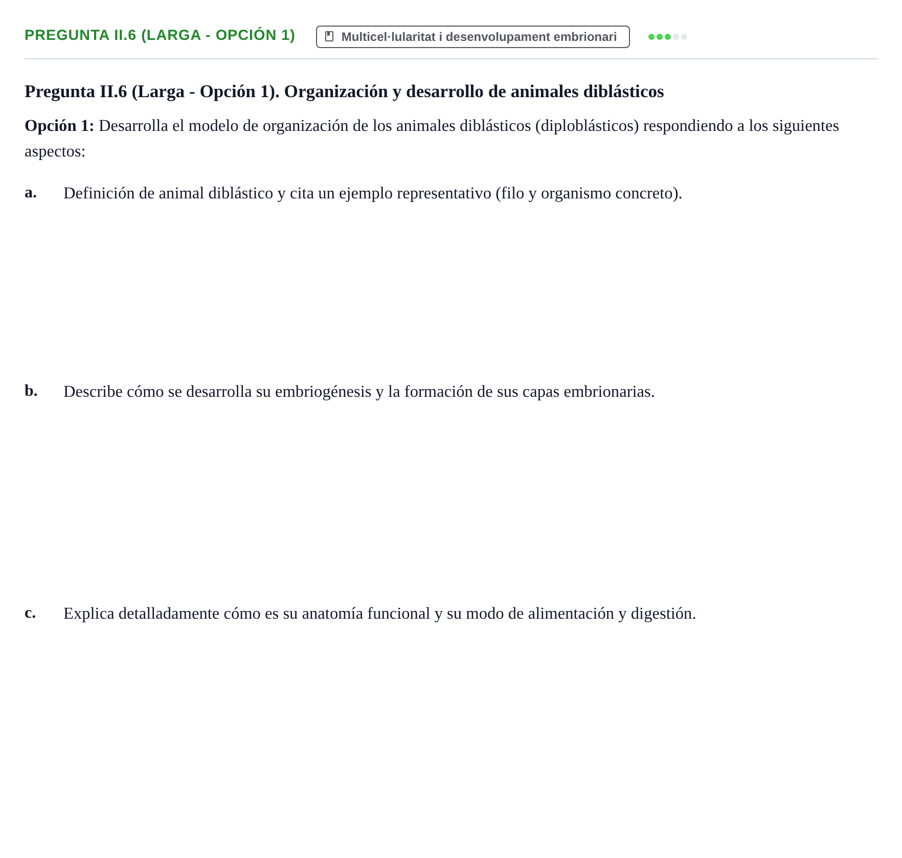 Enunciado: Pregunta II.6 (Larga - Opción 1) · Biología I UB Examen Final de Biología