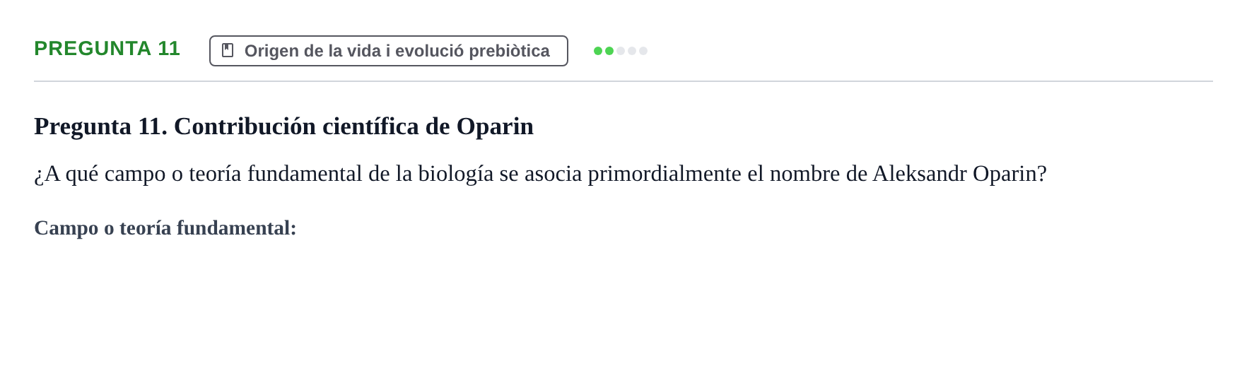 Enunciado: Pregunta 11 · Biología I UB Examen Primer Parcial. Biología